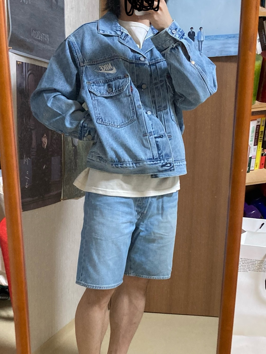 Levi's x Nike Trucker Jacket Light Blue 착용 스타일 - 4