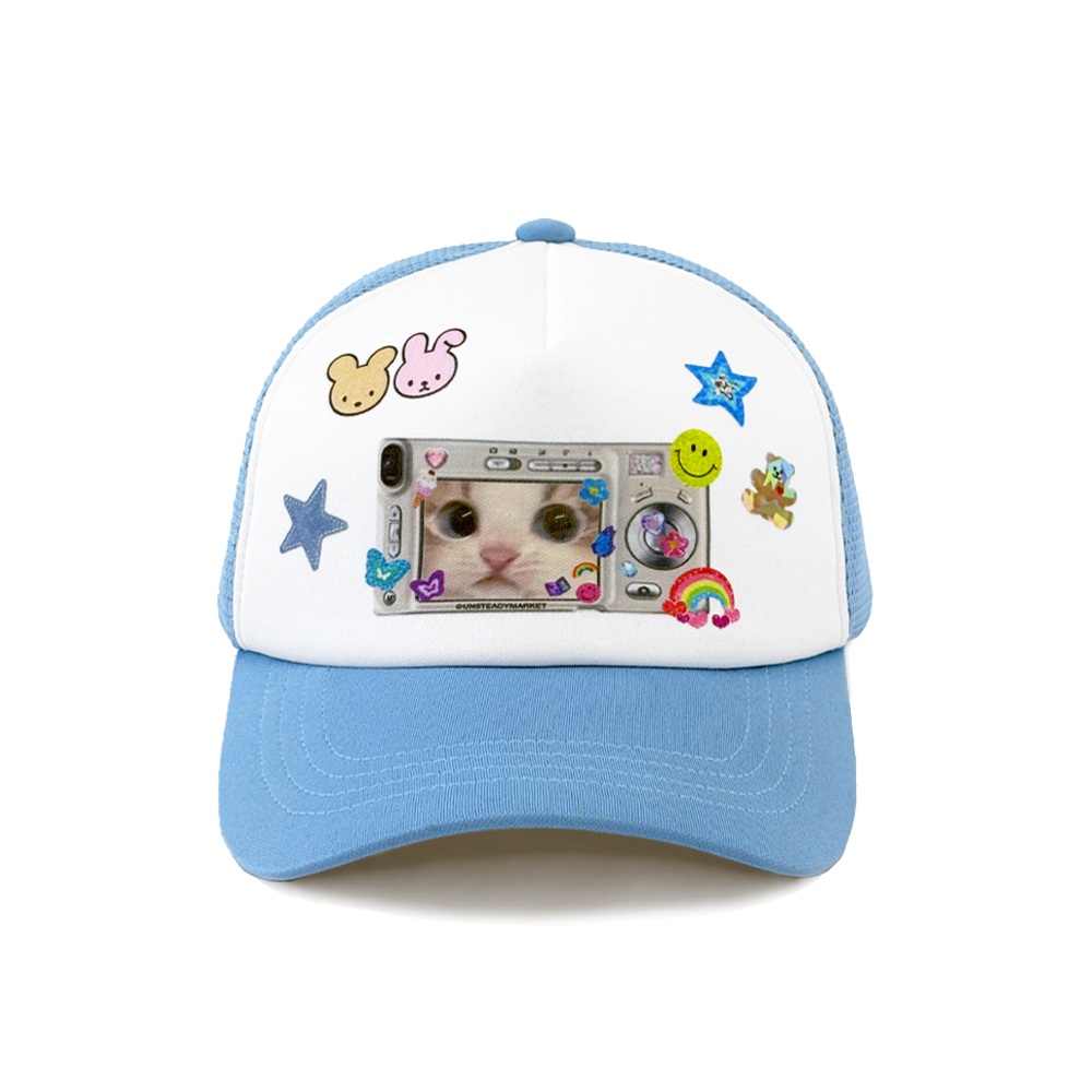 USM25CAP02 UnsteadyMarket Kitty Trucker Cap Skyblue