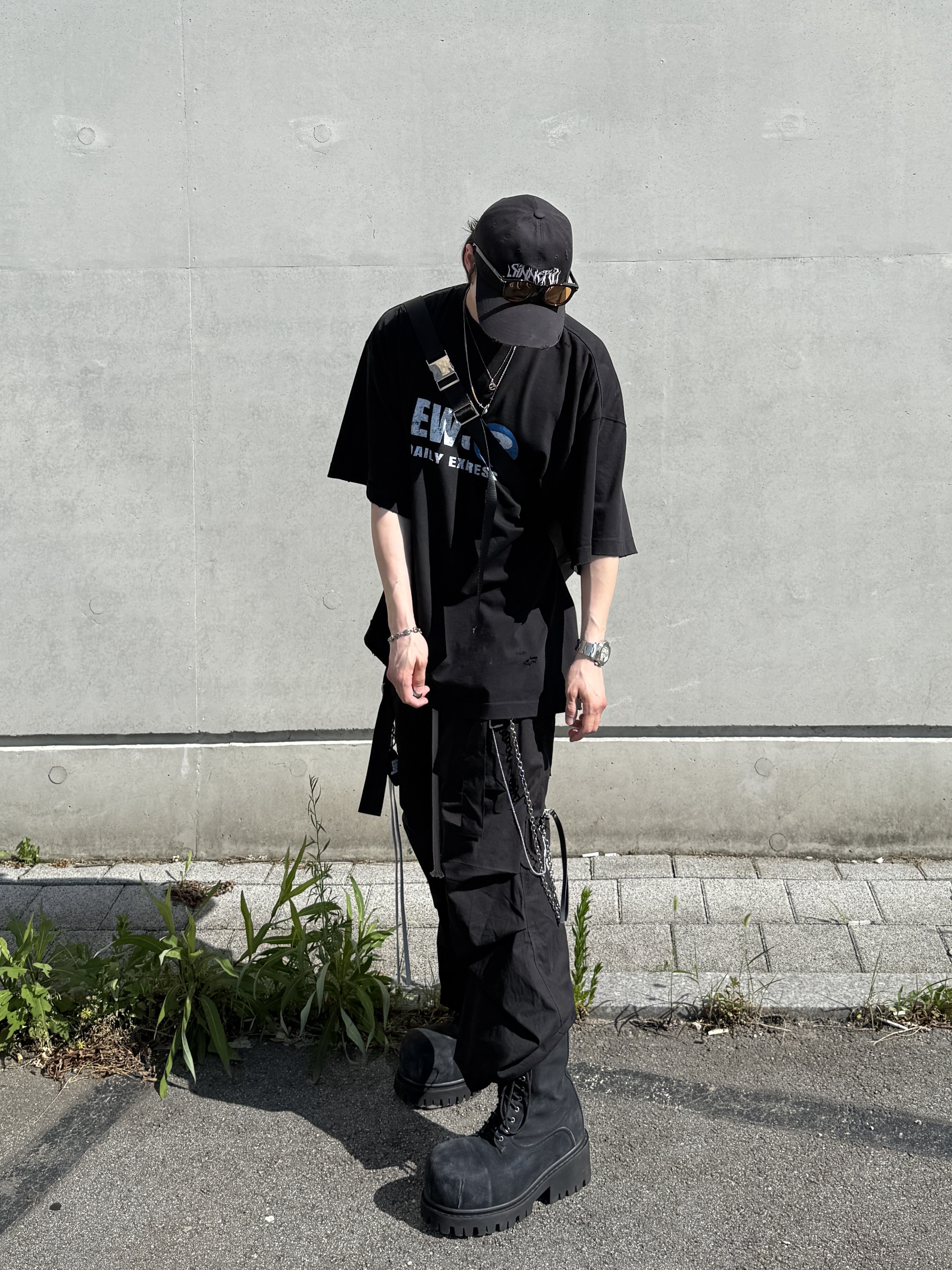 Nonnod Puckering News T-shirt Vintage black, Civision by CSC Sinners Cap 착용 스타일 - 9