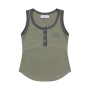 MUCENT Color-Pop Button Crop Sleeveless Khaki