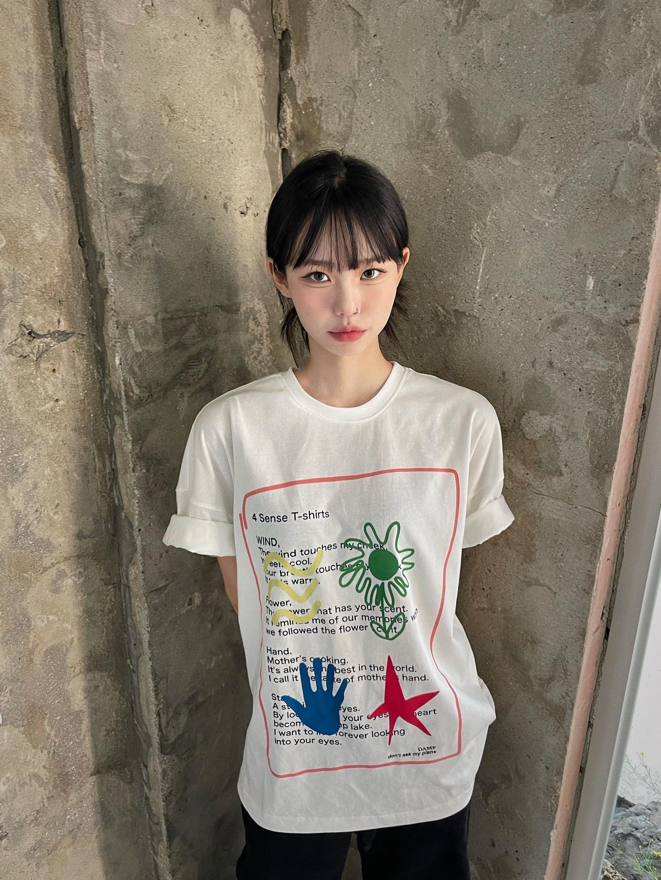Don't Ask My Plan 4 Sense Oversized Tee - White 착용 스타일 - 1