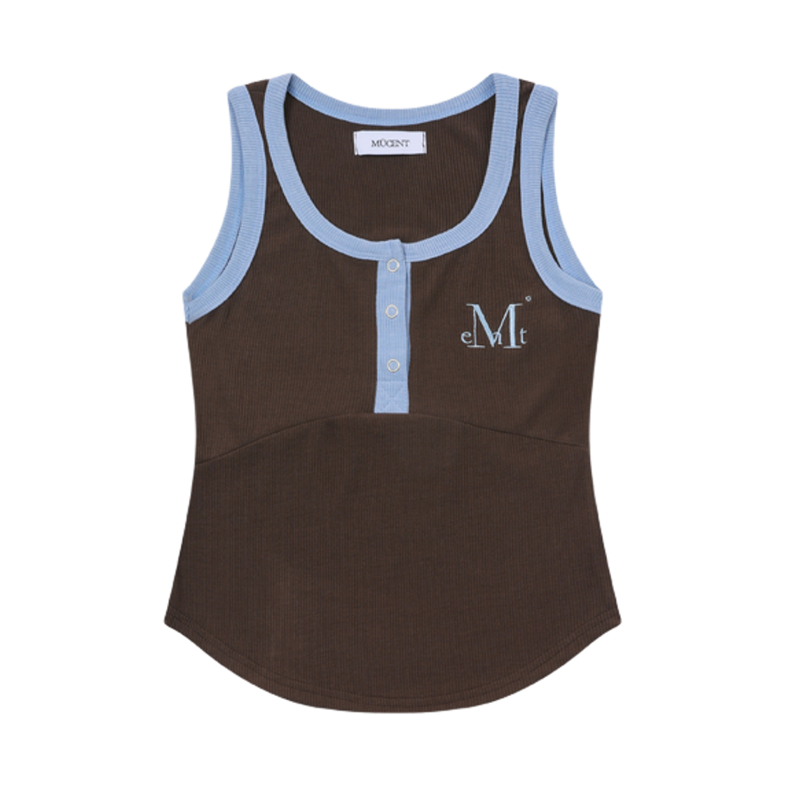 무센트 컬러팝 배색 버튼 크롭 골지 나시 브라운(MUCENT Color-Pop Button Crop Sleeveless Brown) - 1