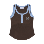MUCENT Color-Pop Button Crop Sleeveless Brown