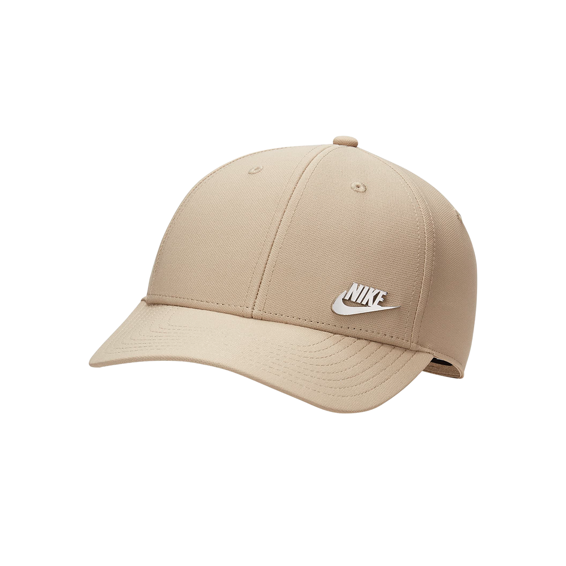 FB5371-247 Nike Dri-Fit Club Structured Metal Logo Cap Khaki Metallic Silver