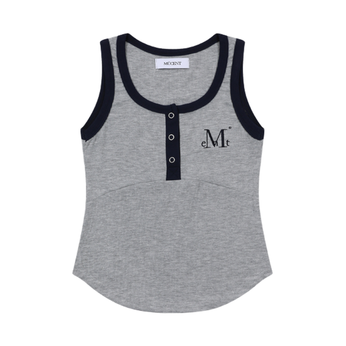 무센트 컬러팝 배색 버튼 크롭 골지 나시 그레이(MUCENT Color-Pop Button Crop Sleeveless Gray) - 1