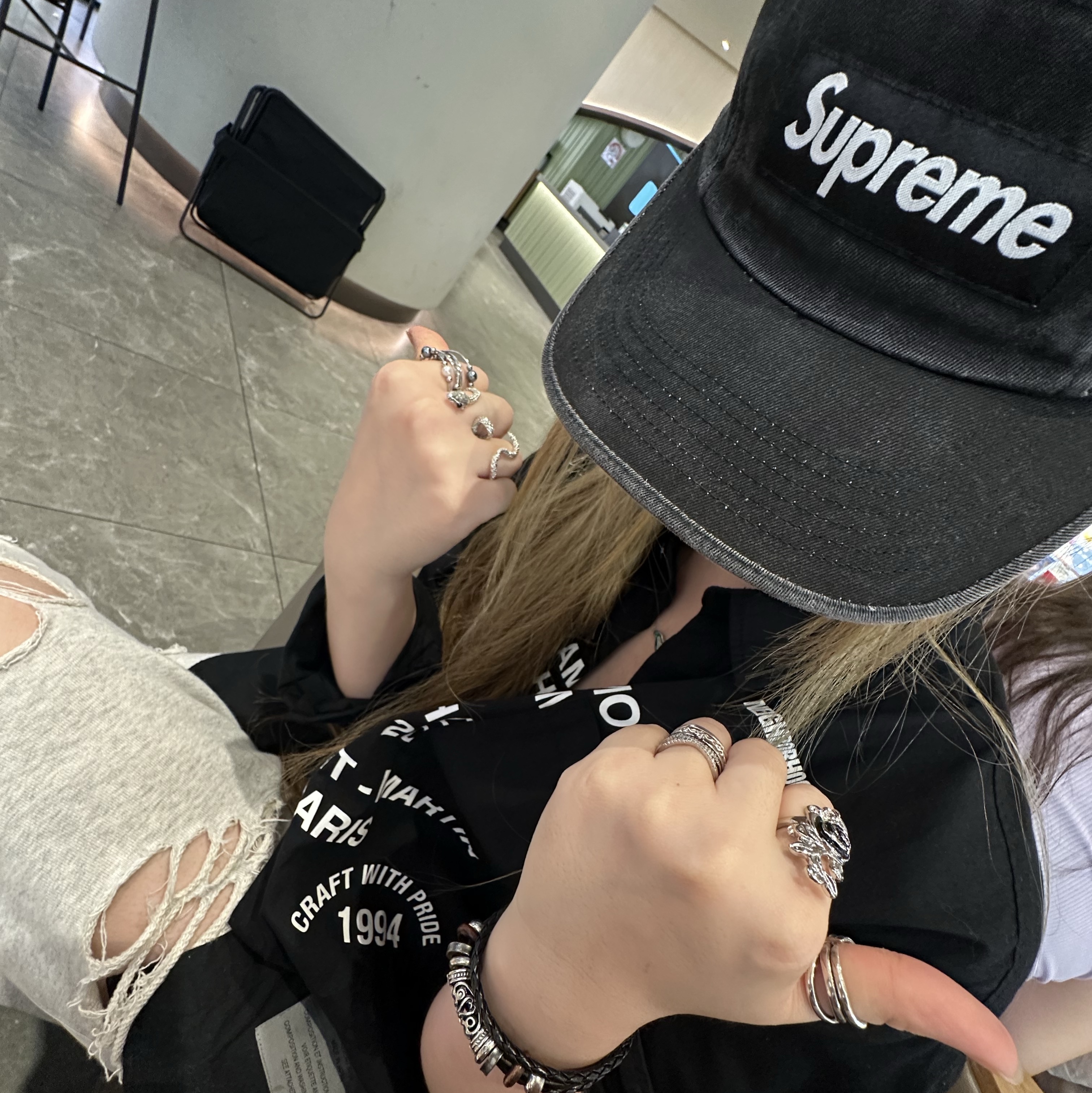 Supreme Washed Chino Twill Camp Cap Black - 25SS 착용 스타일