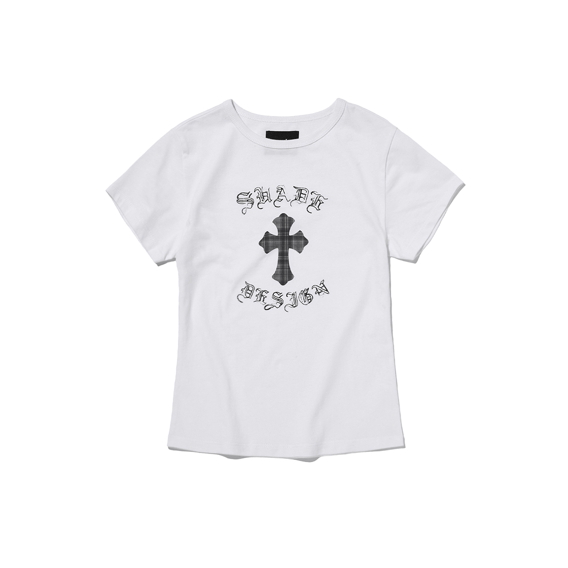 SDESTO027WH Suade Checkered Crop Tee White