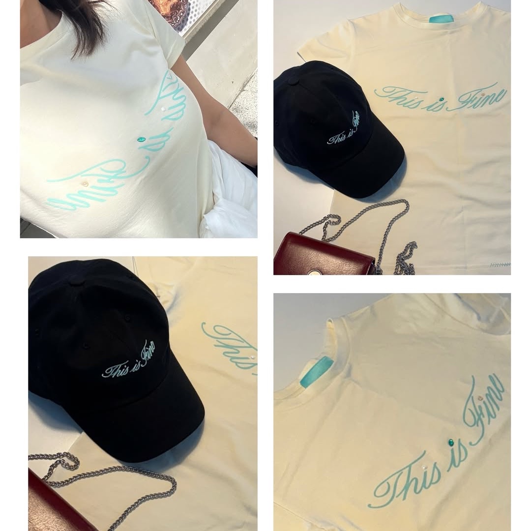 THIS IS FINE Ribbed Sleeveless Top Black, THIS IS FINE Signature Ball Cap Black 착용 스타일 - 5