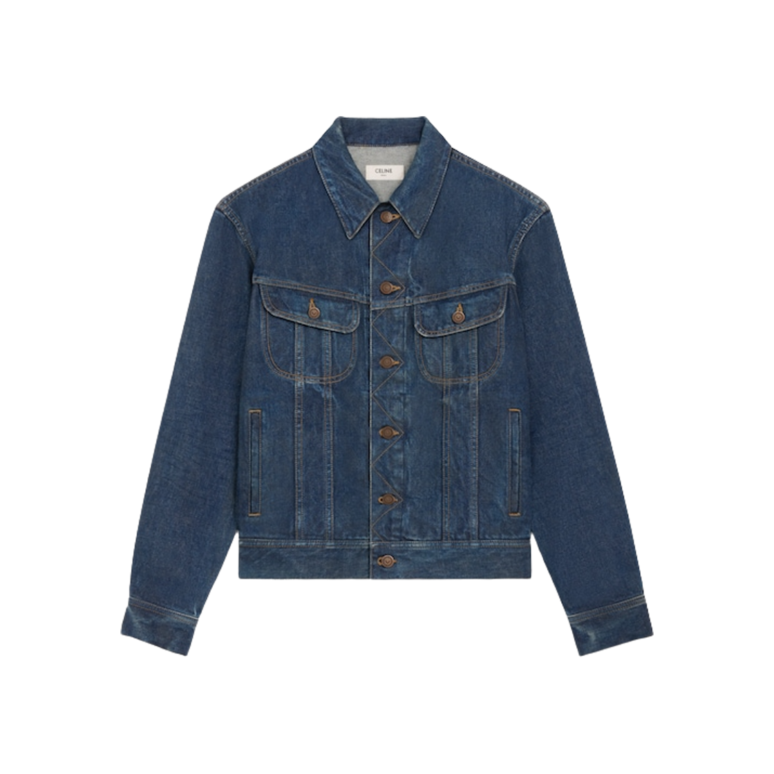 RV0DX789D-CBF8 Celine Trucker Jacket in Royal Indigo Wash Denim Classic Blue