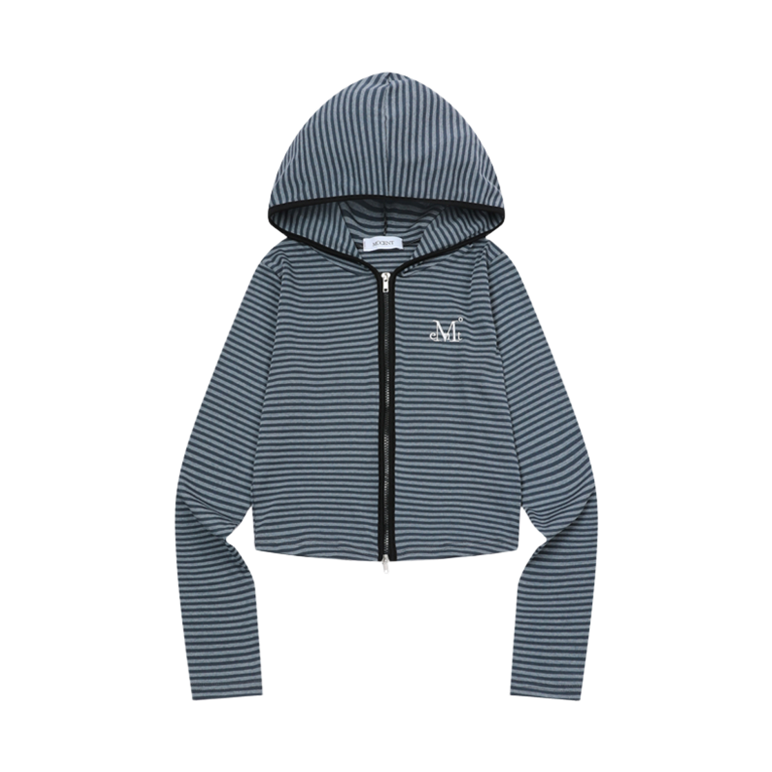 P00000WY MUCENT Daylish Two Way Stripe Crop Hood Zip-Up Charcoal-Gray