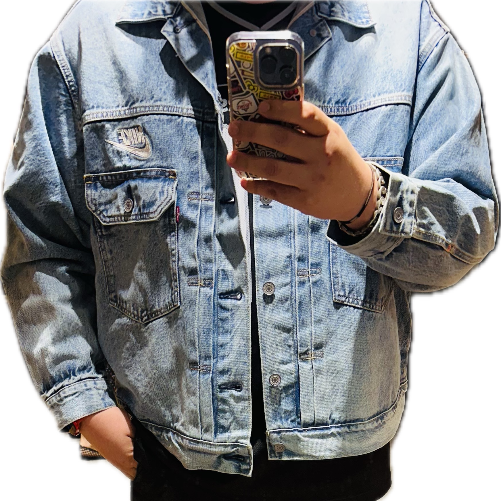 Levi's x Nike Trucker Jacket Light Blue 착용 스타일 - 1