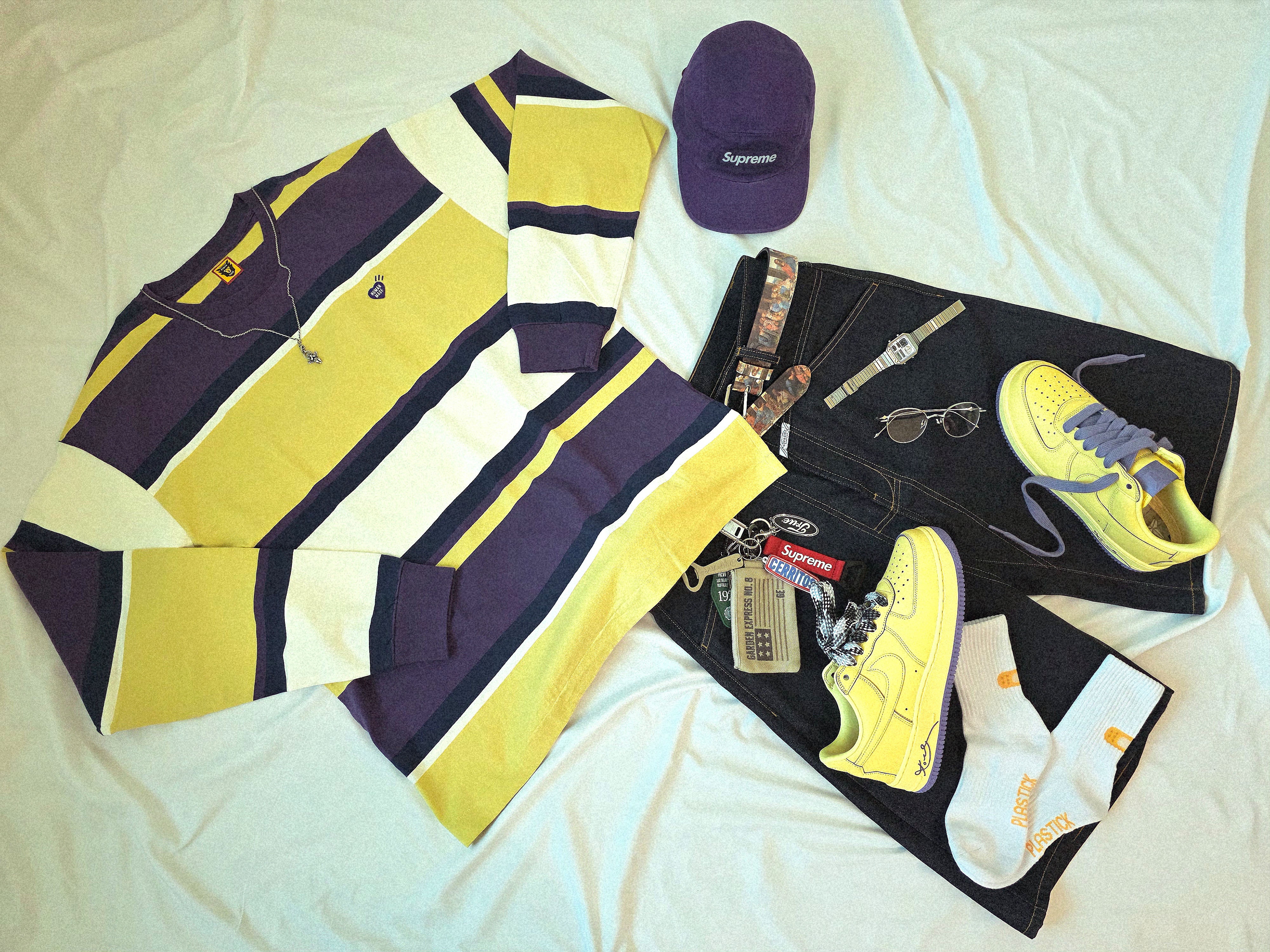 Nike Air Force 1 Low Protro Soft Yellow, Plastick Bandage Banana Bandage Socks White 착용 스타일 - 1
