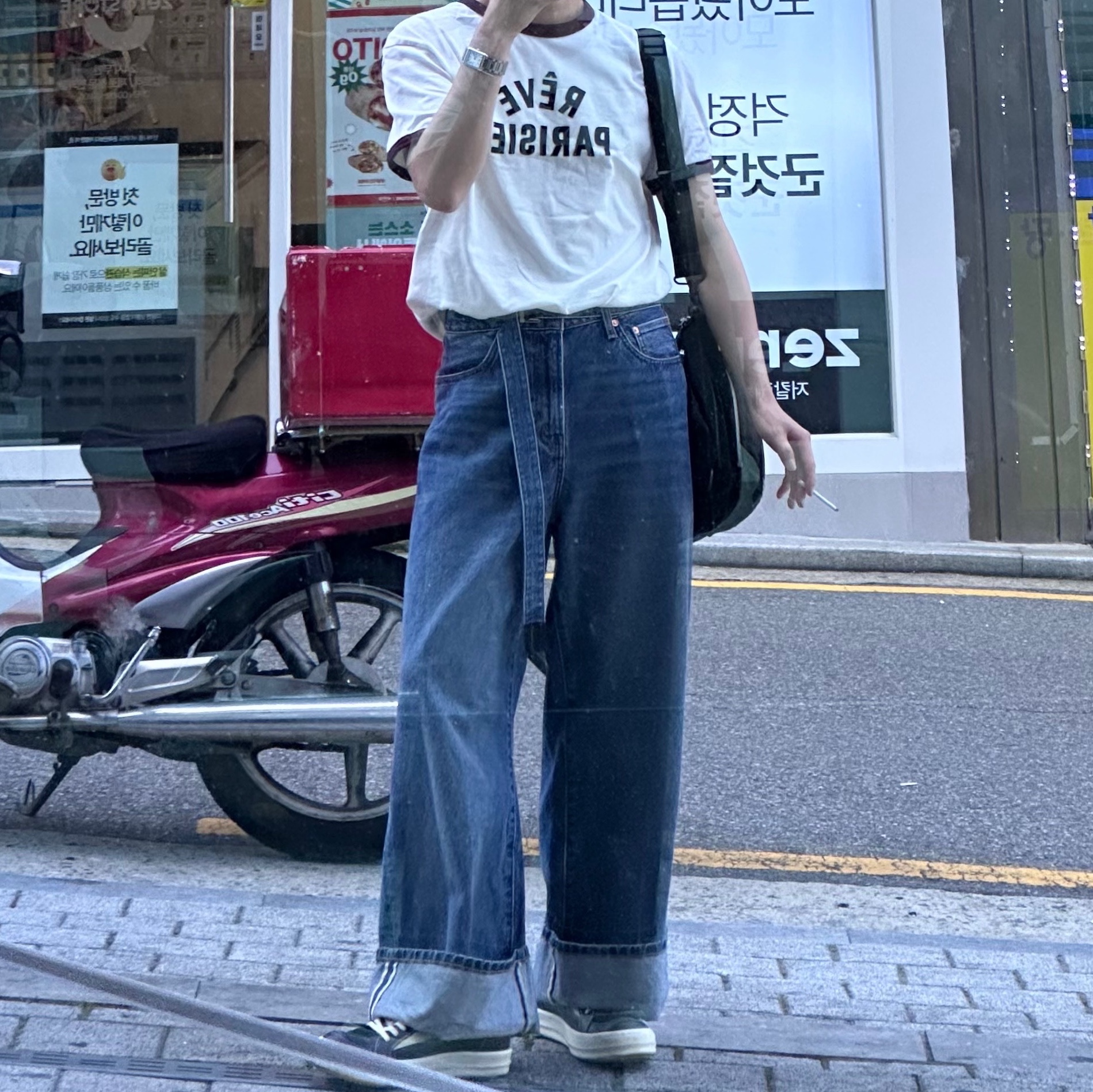 Levi's x Sacai Denim Pants Blue, Cartier Tank Must Watch Large Quartz Steel Bracelet Steel 착용 스타일 - 1
