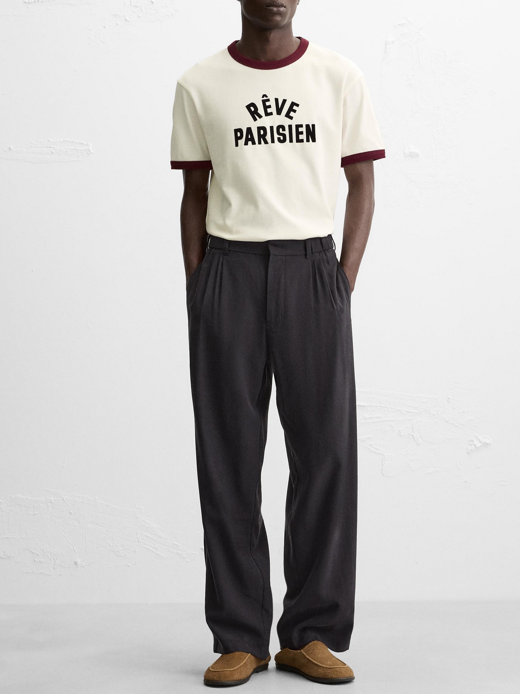 Zara Contrasting Ribbed T-Shirt Ecru 착용 스타일