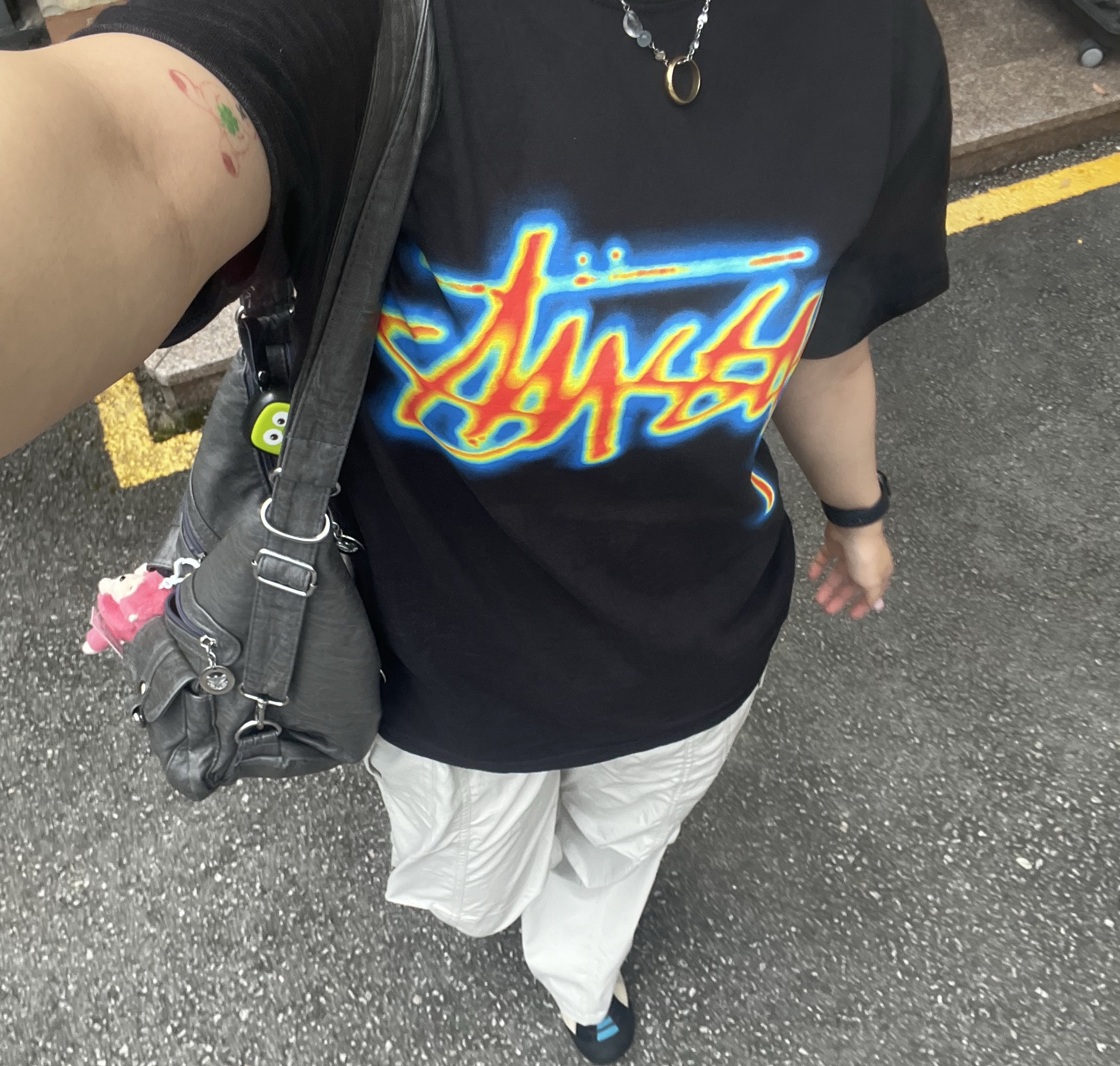 Stussy Thermal Stock T-Shirt Black 착용 스타일 - 2