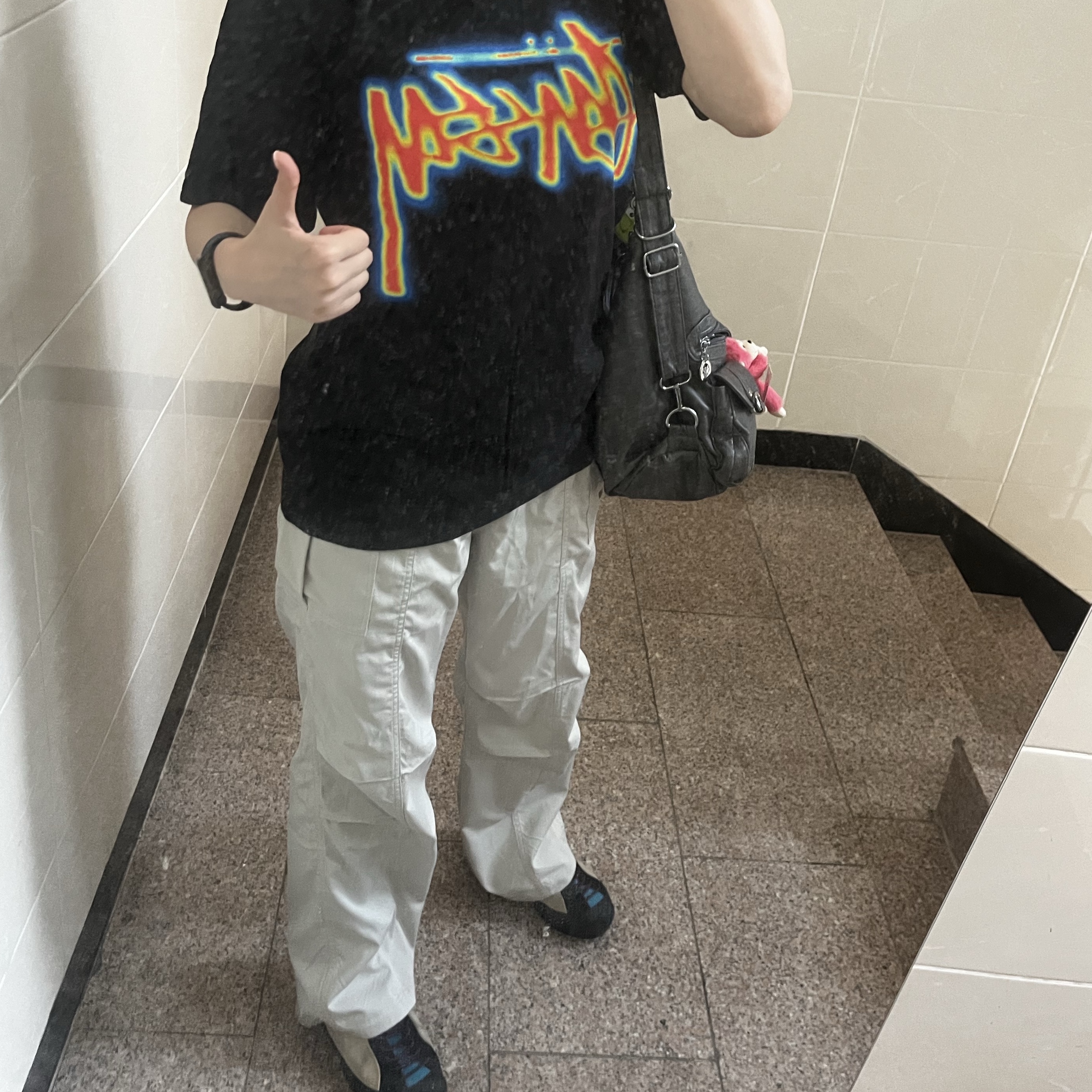 Stussy Thermal Stock T-Shirt Black 착용 스타일 - 1