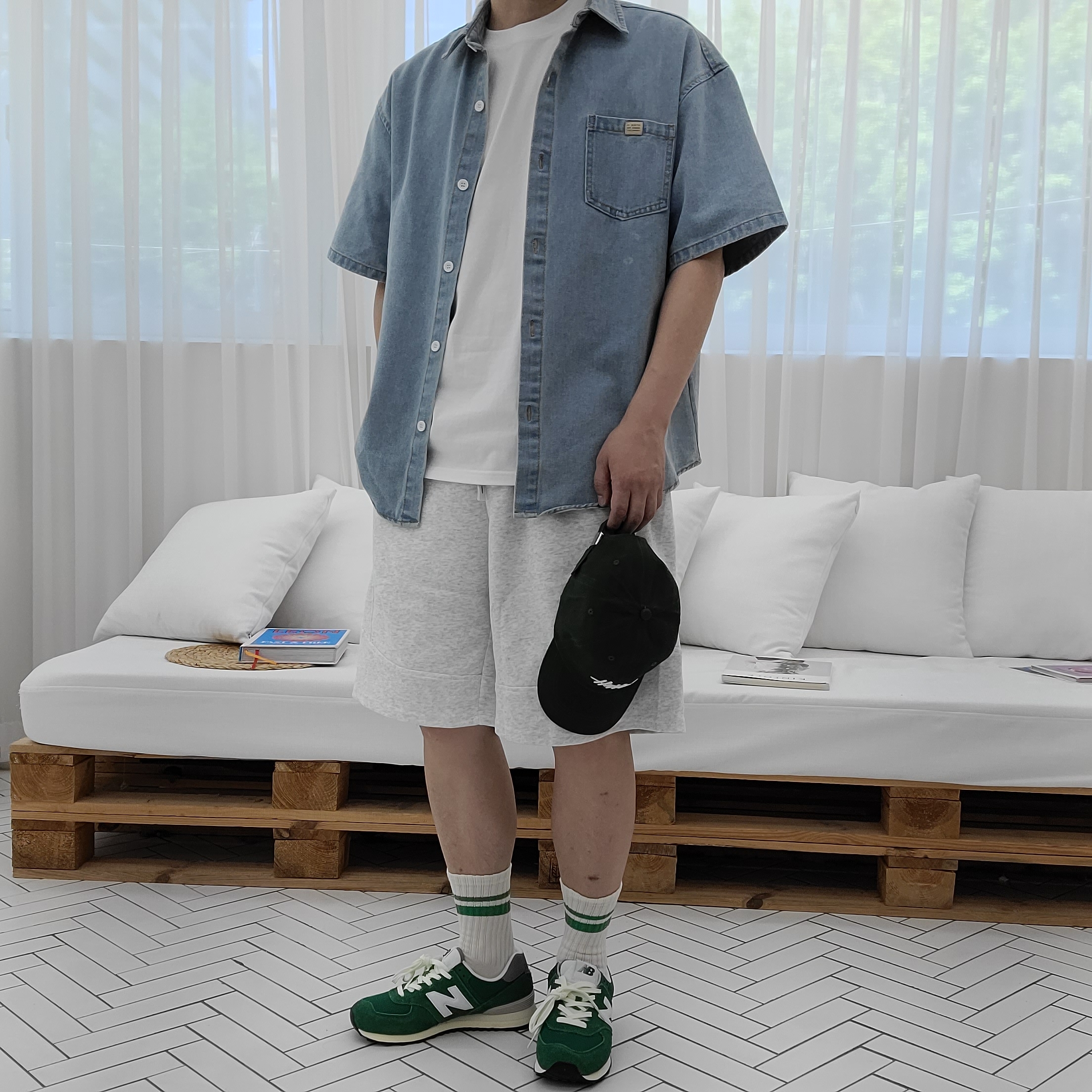 New Balance 574 Heritage Grass Green 착용 스타일 - 1
