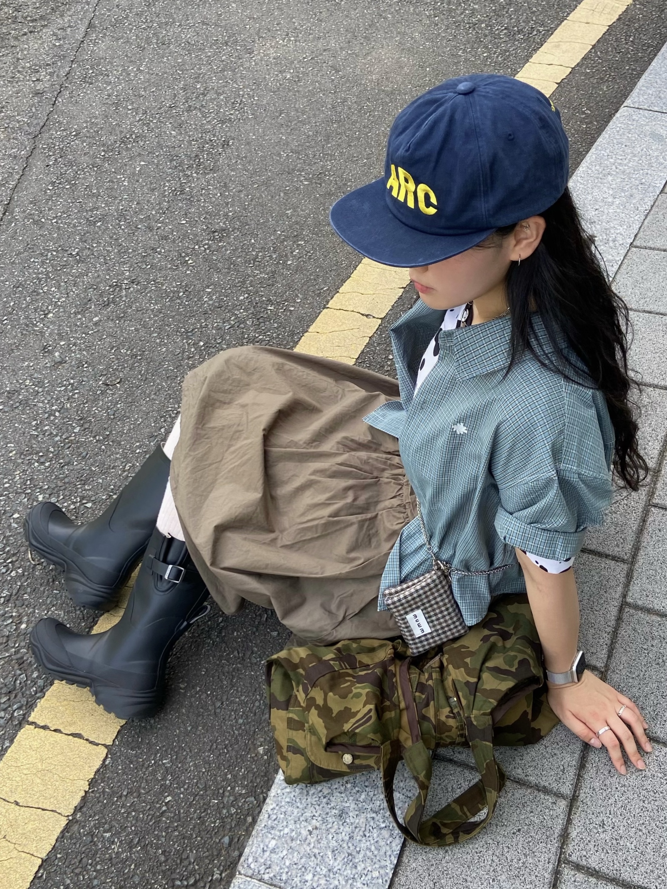 PAJAR WOMEN TREAD RAIN MID BLACK, SLOW RECORD HOUSE Logo Check Short Sleeve Shirt Blue 착용 스타일
