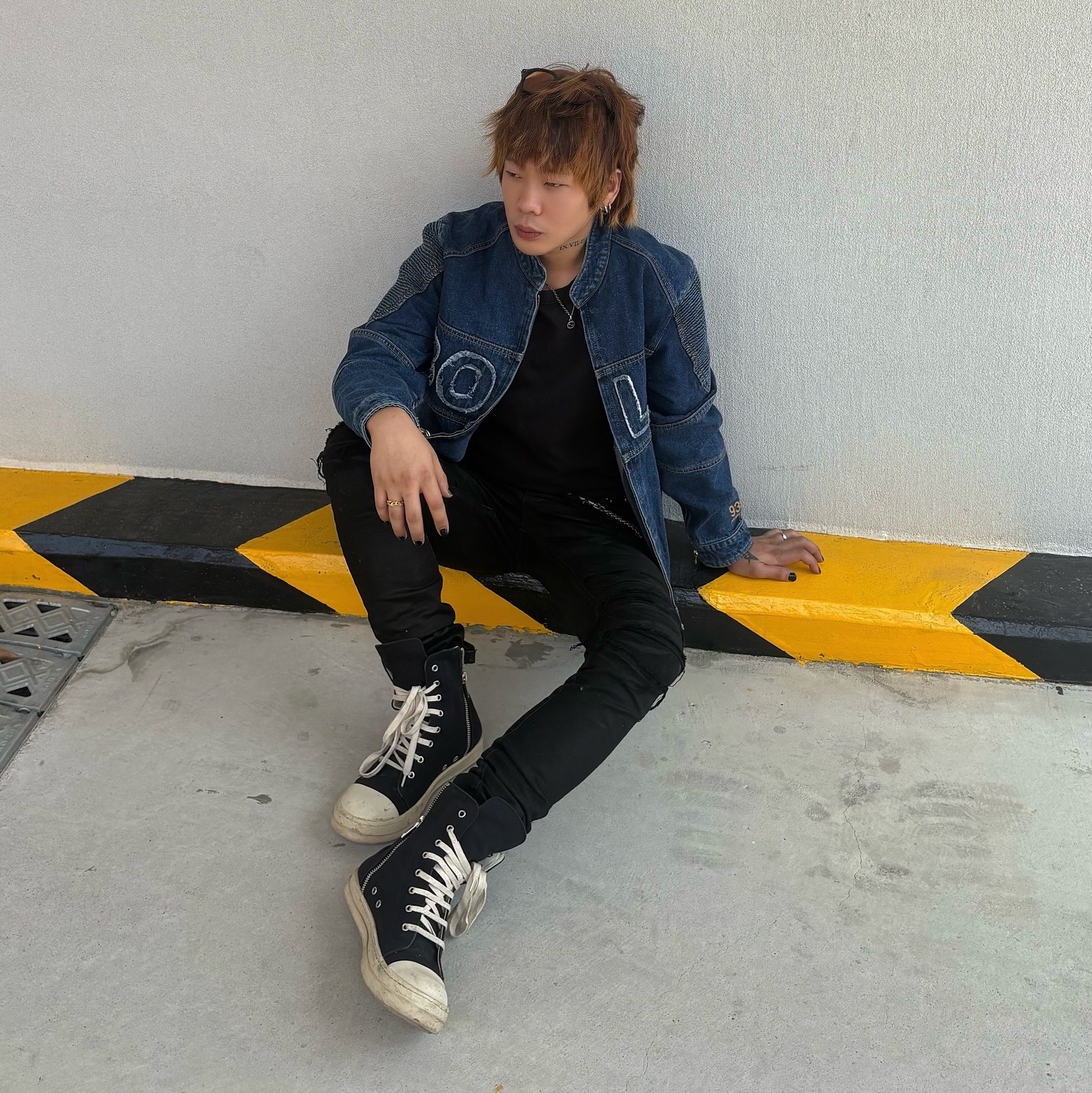 Rick Owens Drkshdw Calf Leather Penta Sneakers Black Milk White 착용 스타일 - 1