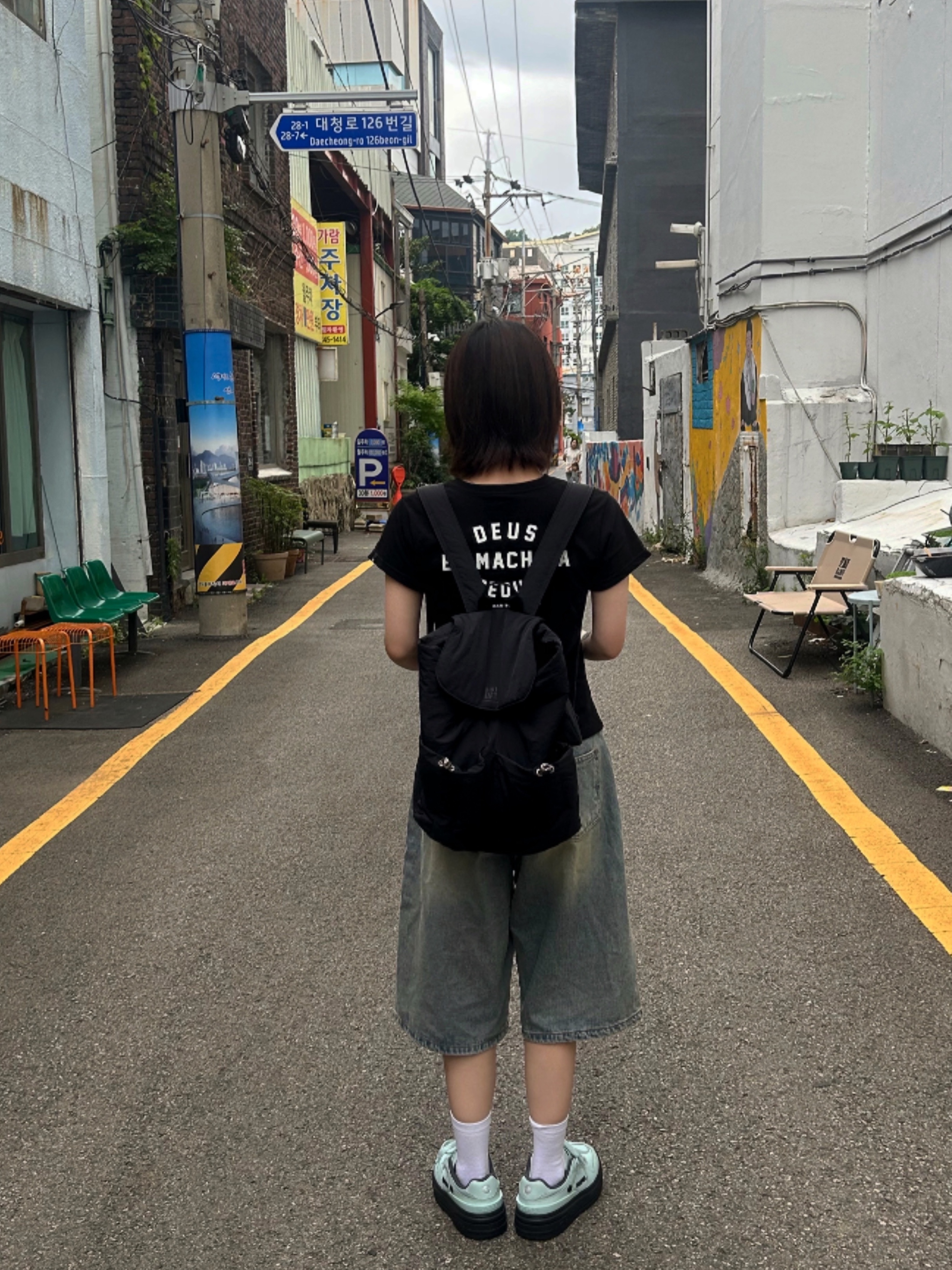(Kids) Deus Ex Machina College Seoul T-Shirt Black 착용 스타일