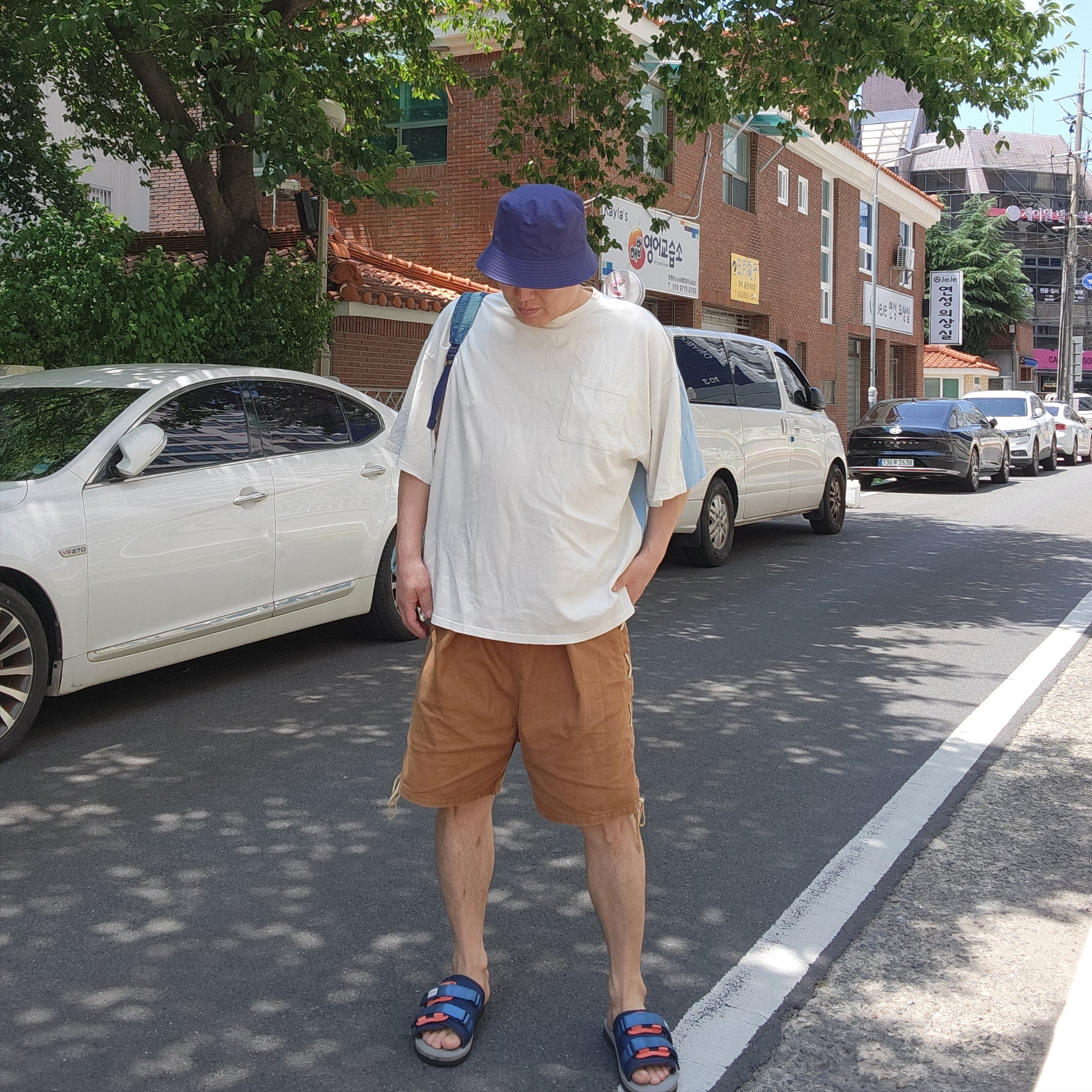 Kapital Cotton Sheeting Two Tone Big Pocket Bone T-Shirt Kinari Sax 착용 스타일 - 1