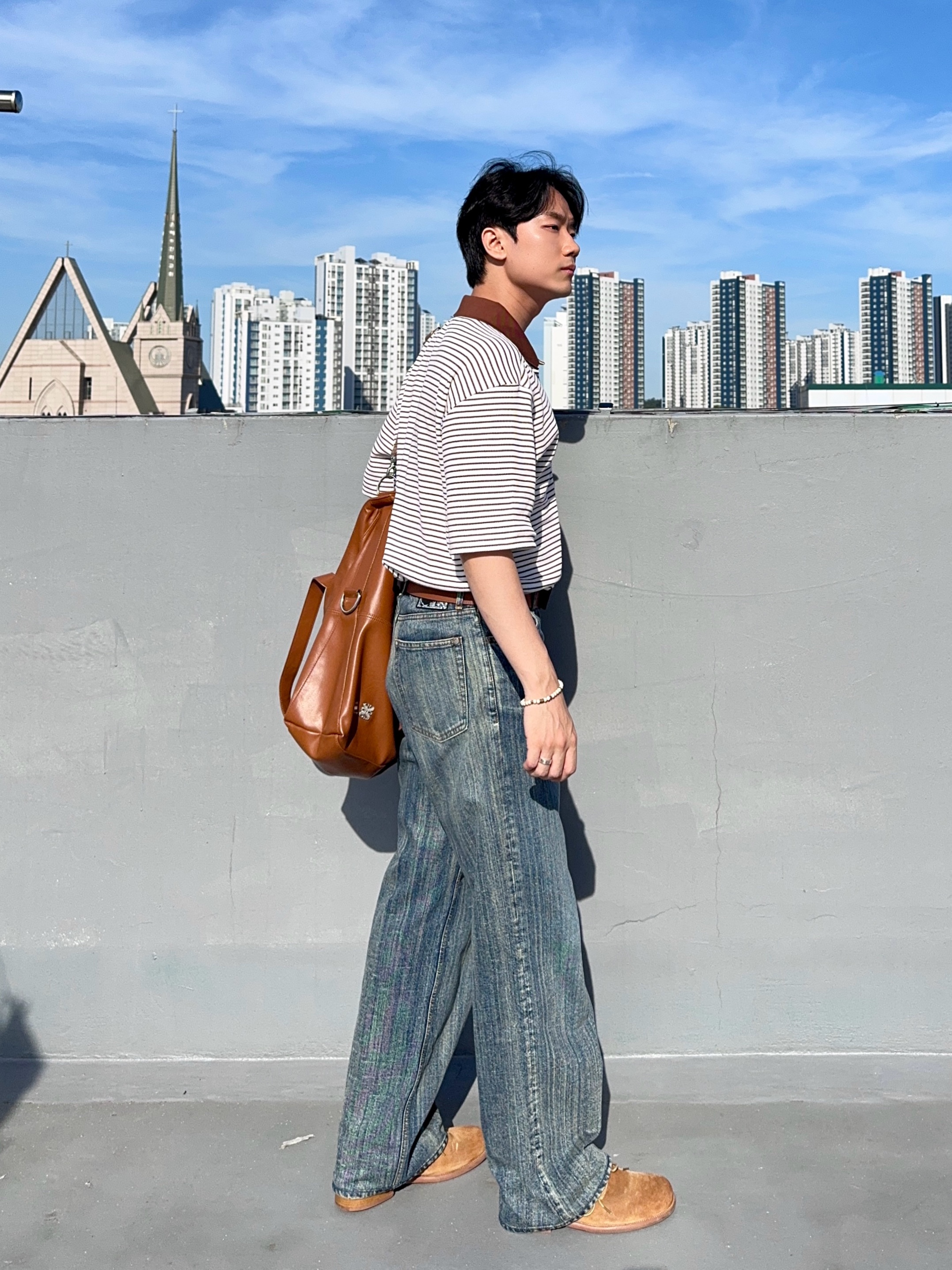 Loewe Anagram Reversible Belt Brown 착용 스타일 - 5