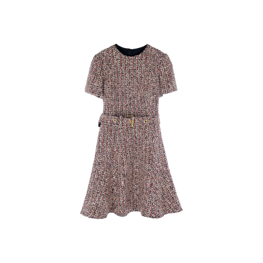ITOFGCLWPF5R [B등급] Louis Vuitton Vintage Belted Tweed Short Sleeve Dress Size 36 Multicolor
