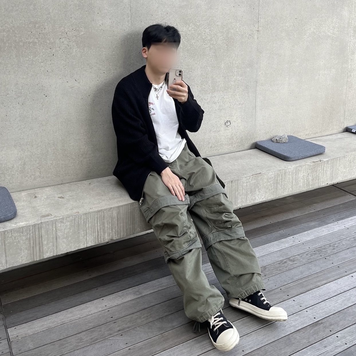 Farfromwhat Far Layered Work Pants Olive 착용 스타일