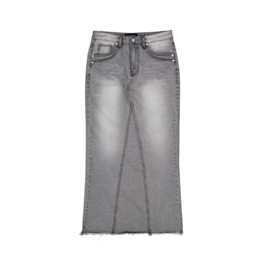 GDS51RWSK01GY0M GODASHIN Washed Maxi Denim Skirt Gray