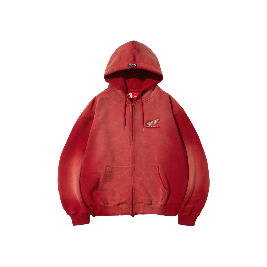 혼다 스터드 윙 워싱 후드집업 다크레드(Honda Stud Wing Washing Hoodie Zip-up_Dark Red)