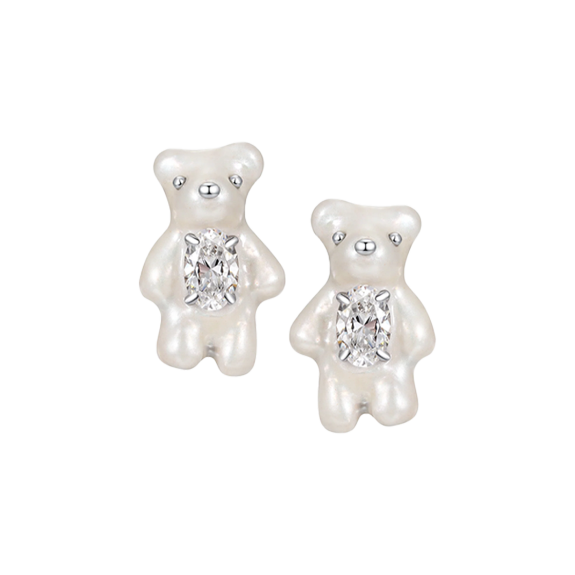 위민 미니 펄레센트 베어 이어링 화이트 - 25FW(Yvmin Mini Pearlescent Bear Earrings White - 25FW)