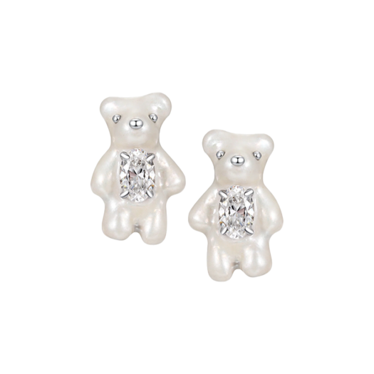 KW5DJEEYV14WT Yvmin Mini Pearlescent Bear Earrings White - 25FW