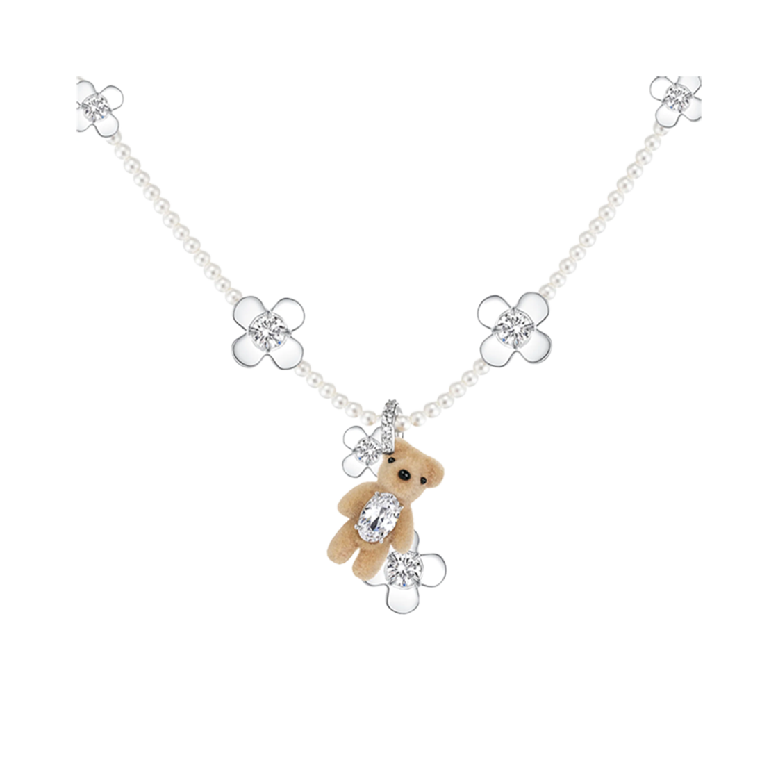 위민 미니 베어 플라워 네클리스 라이트 브라운 - 25FW(Yvmin Mini Bear Flower Necklace Light Brown - 25FW)