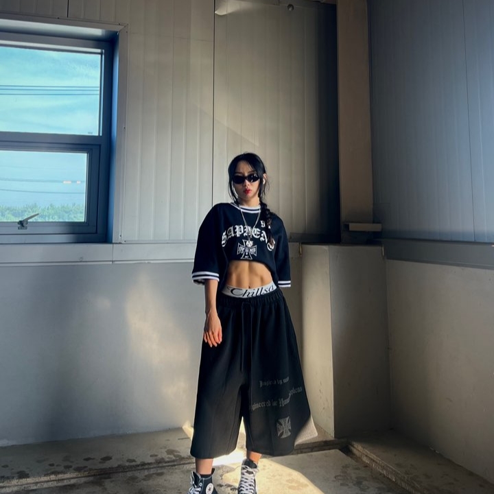 Sapiens Ninety Ringer Over Fit Short Sleeves Black, [KREAM 단독] Sapiens Engineered Waffle Over Fit Shorts Black 착용 스타일 - 2
