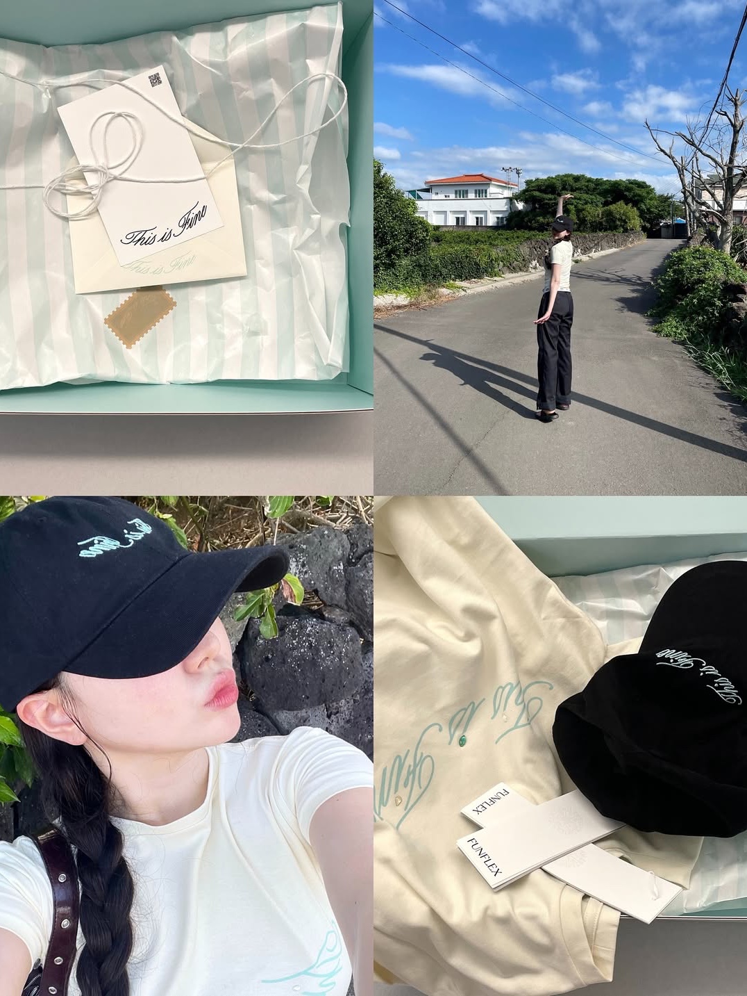 THIS IS FINE Signature Ball Cap Black, THIS IS FINE Cropped Signature Tee Cream 착용 스타일 - 2