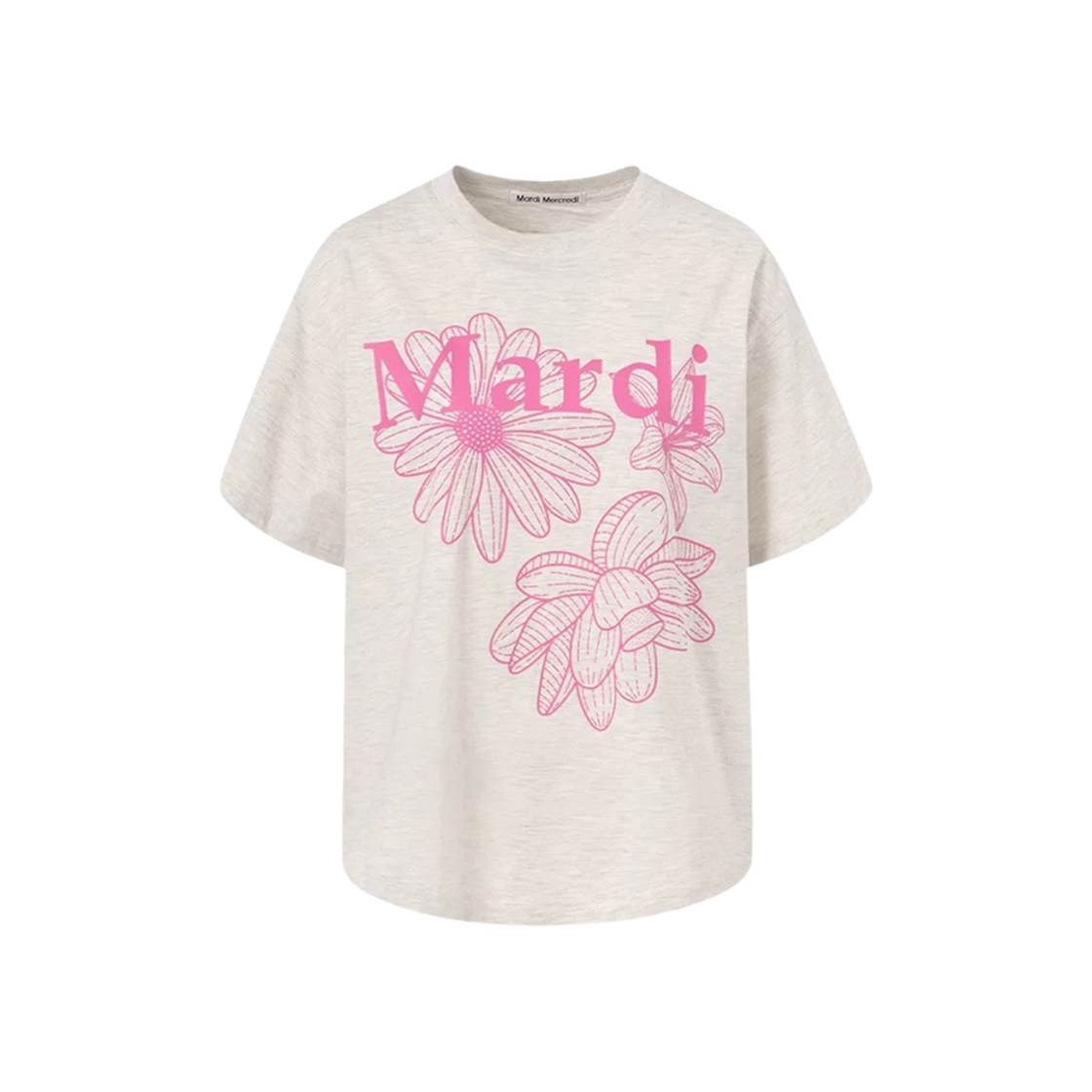(W) 마르디 메크르디 트리플 플라워 티셔츠 오트밀 핑크((W) Mardi Mercredi Triple Flower T-Shirt Oatmeal Pink)