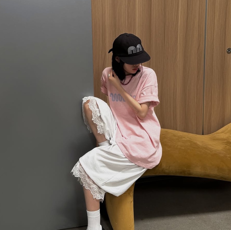 Not New Wave Logo T-Shirt Pink, Not New Basic nn Cap Black 착용 스타일 - 3