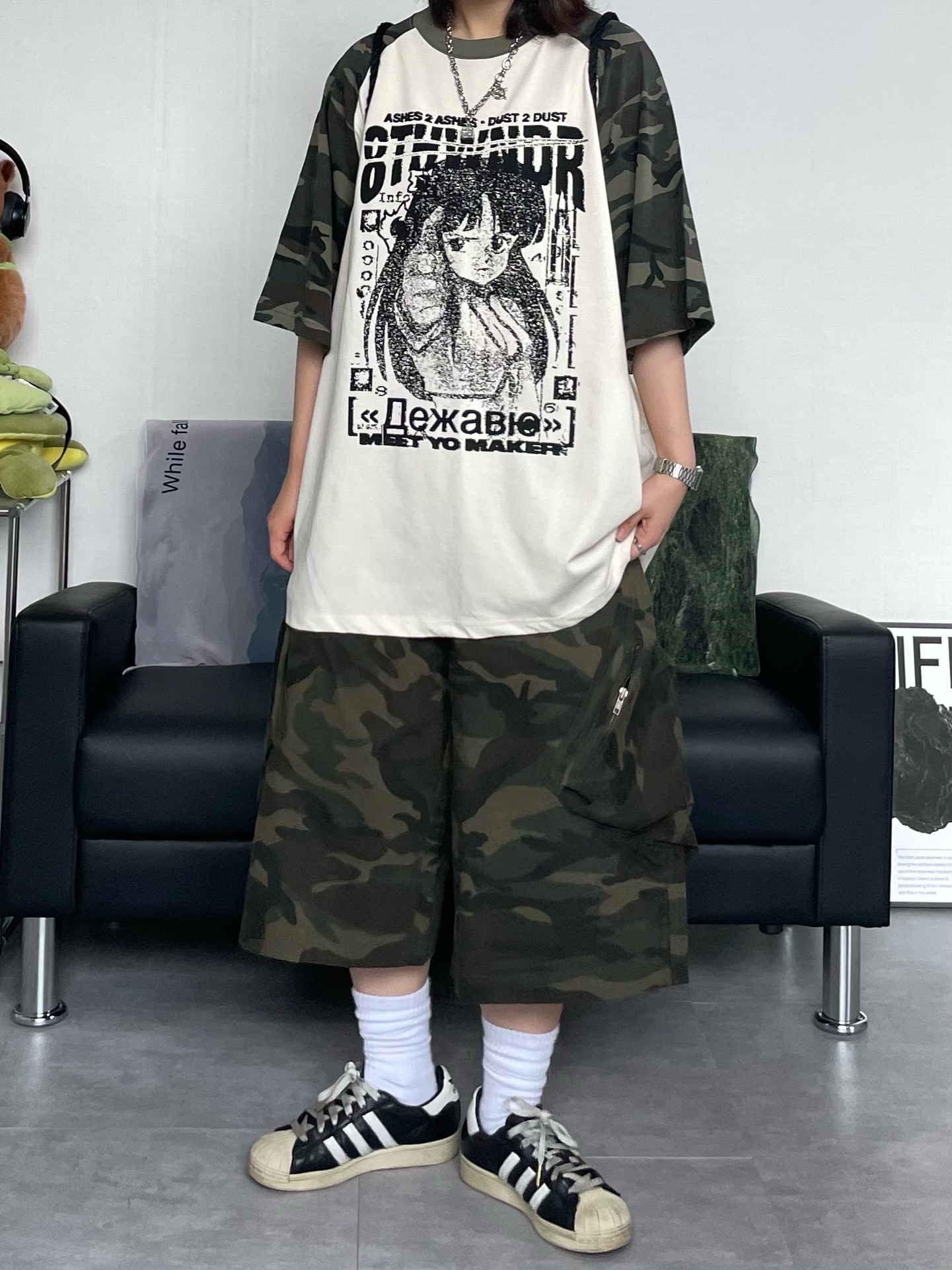 Hello Sunrise  Two Tone Washed OG Logo 6panel Cap Off White & Black, Adidas Superstar Premium Black White 착용 스타일 - 3