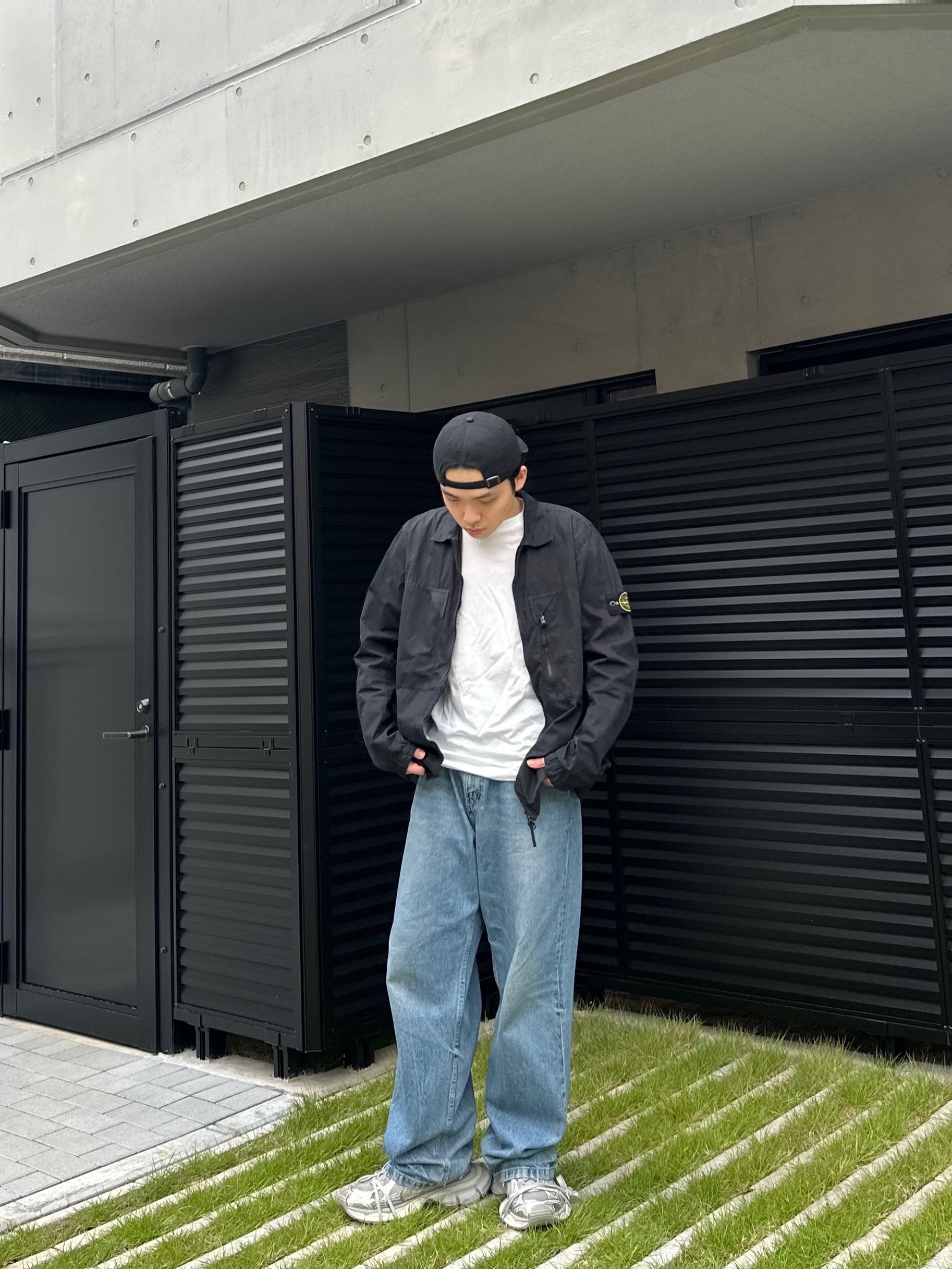 47 Brand LA Dodgers Base Runner Clean Up Black, Stone Island 106WN Old Treatment Overshirt Black - 23SS 착용 스타일 - 2