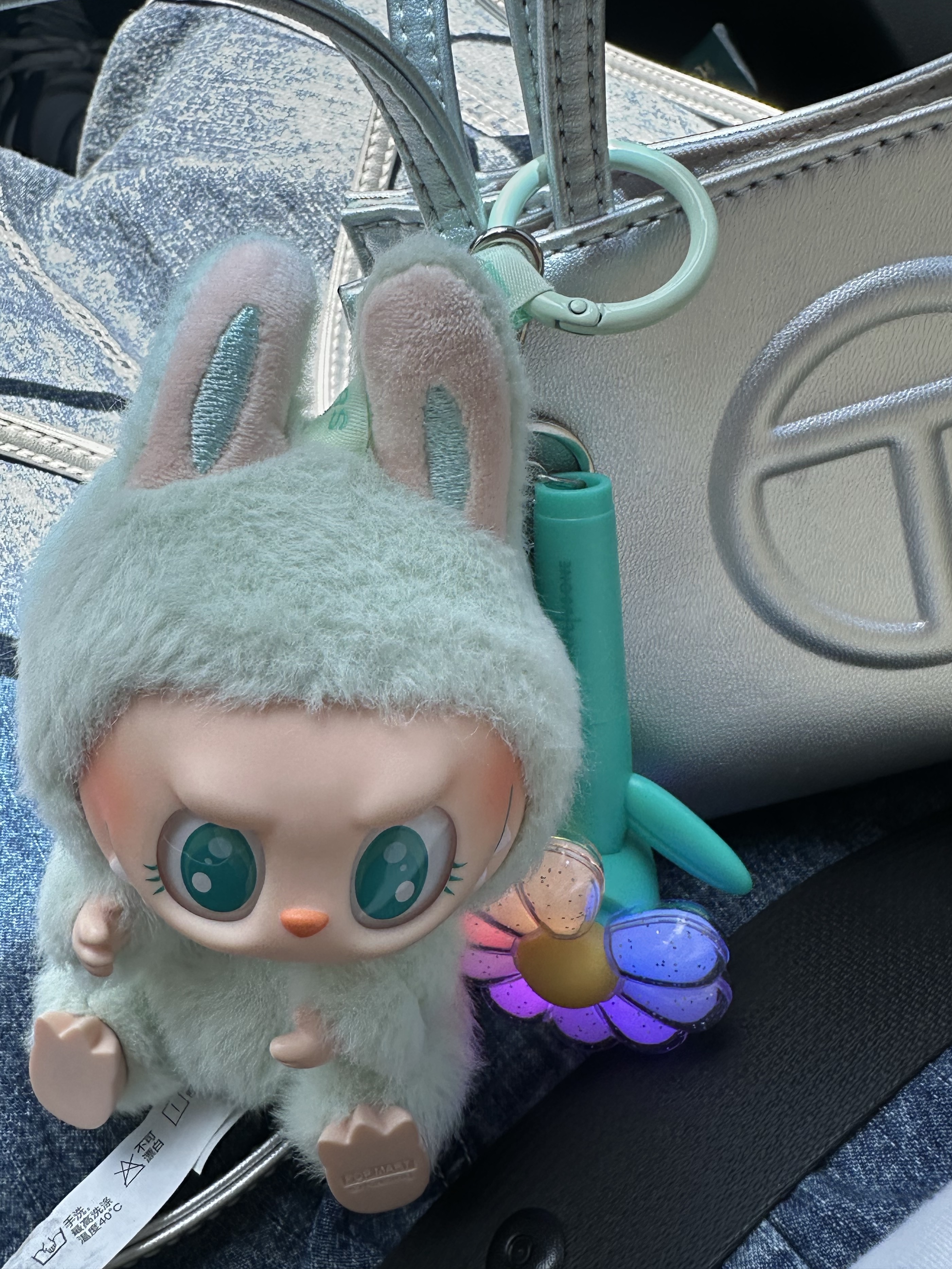 Pop Mart Labubu Let's Play Together Doll Series Sealed Case (6 Blind Boxes), Telfar Small Shopping Bag Silver 착용 스타일