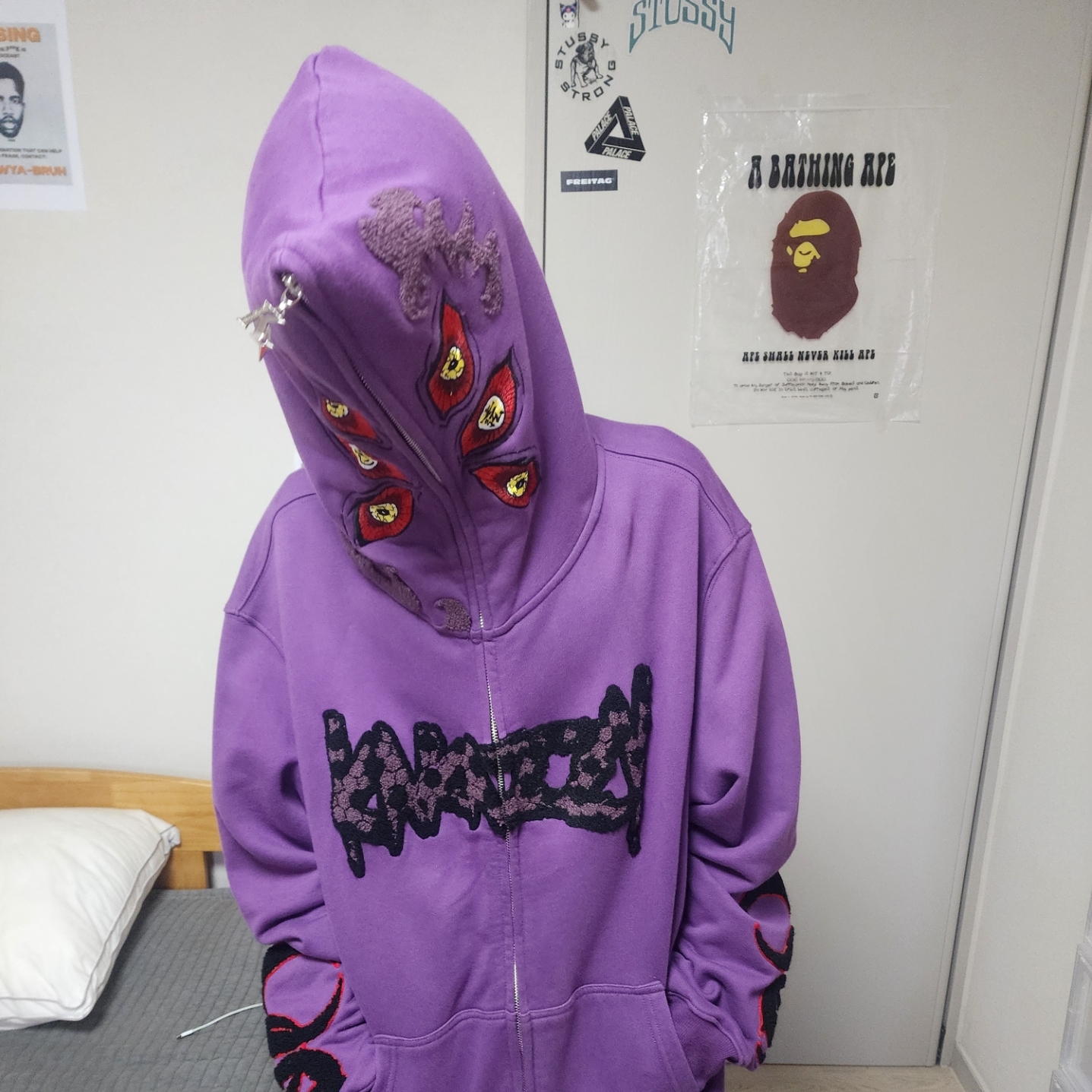 Kakazzy Full Zip Hoodie Demon Slayer Kokushibo Purple 착용 스타일 - 2
