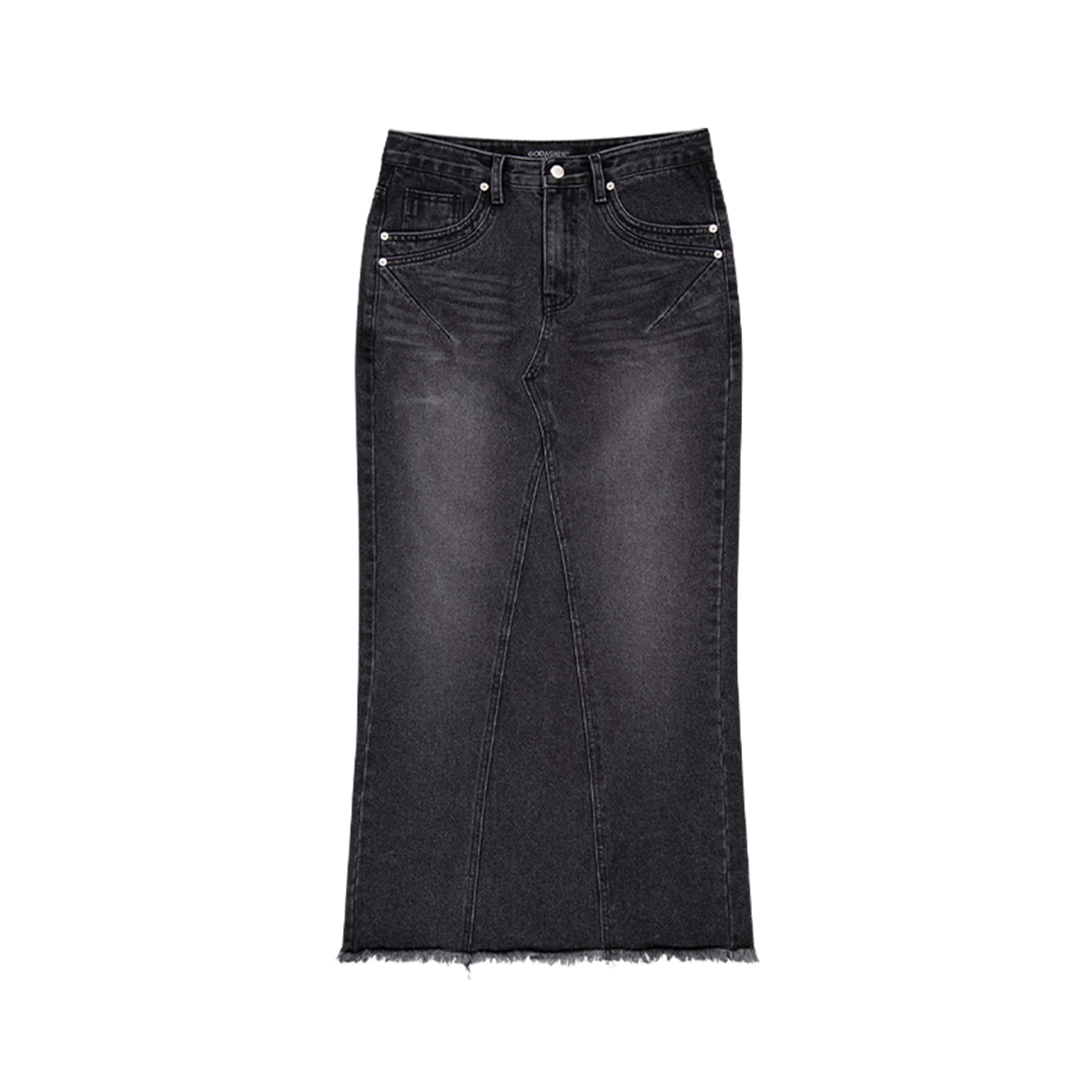 GDS51RWSK01DG0M GODASHIN Washed Maxi Denim Skirt Dark Gray