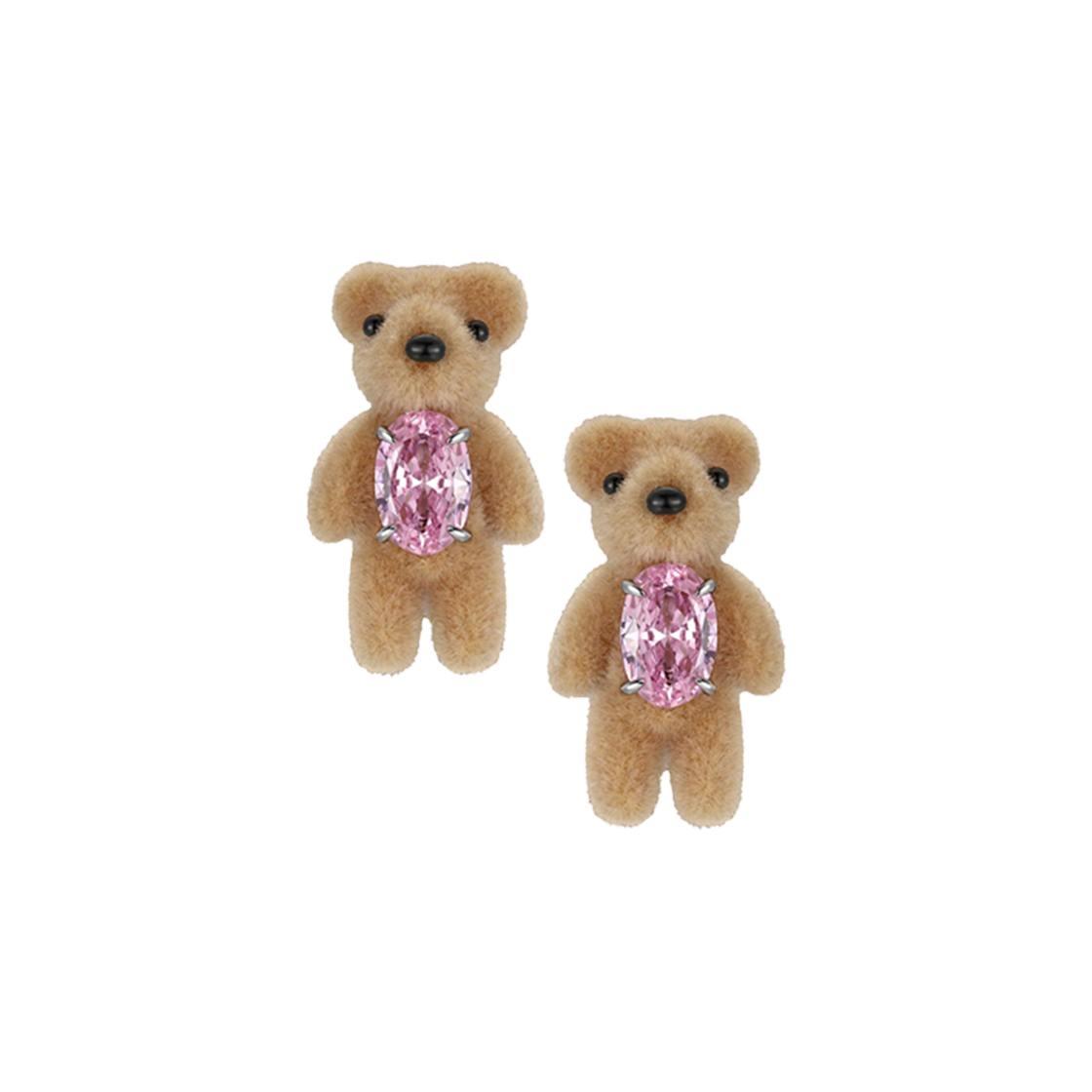 위민 미니 플록 베어 이어링 핑크 - 25FW(Yvmin Mini Flocked Bear Earring Pink - 25FW)