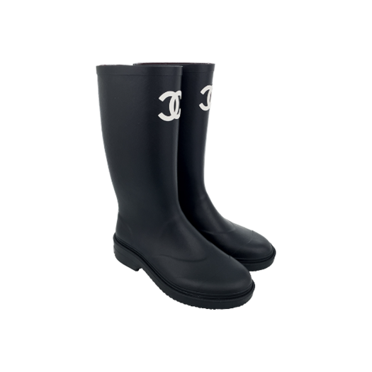 ITRVOTN8NUW8 Chanel CC Logo Caoutchouc Rain Boots Size 37 Black