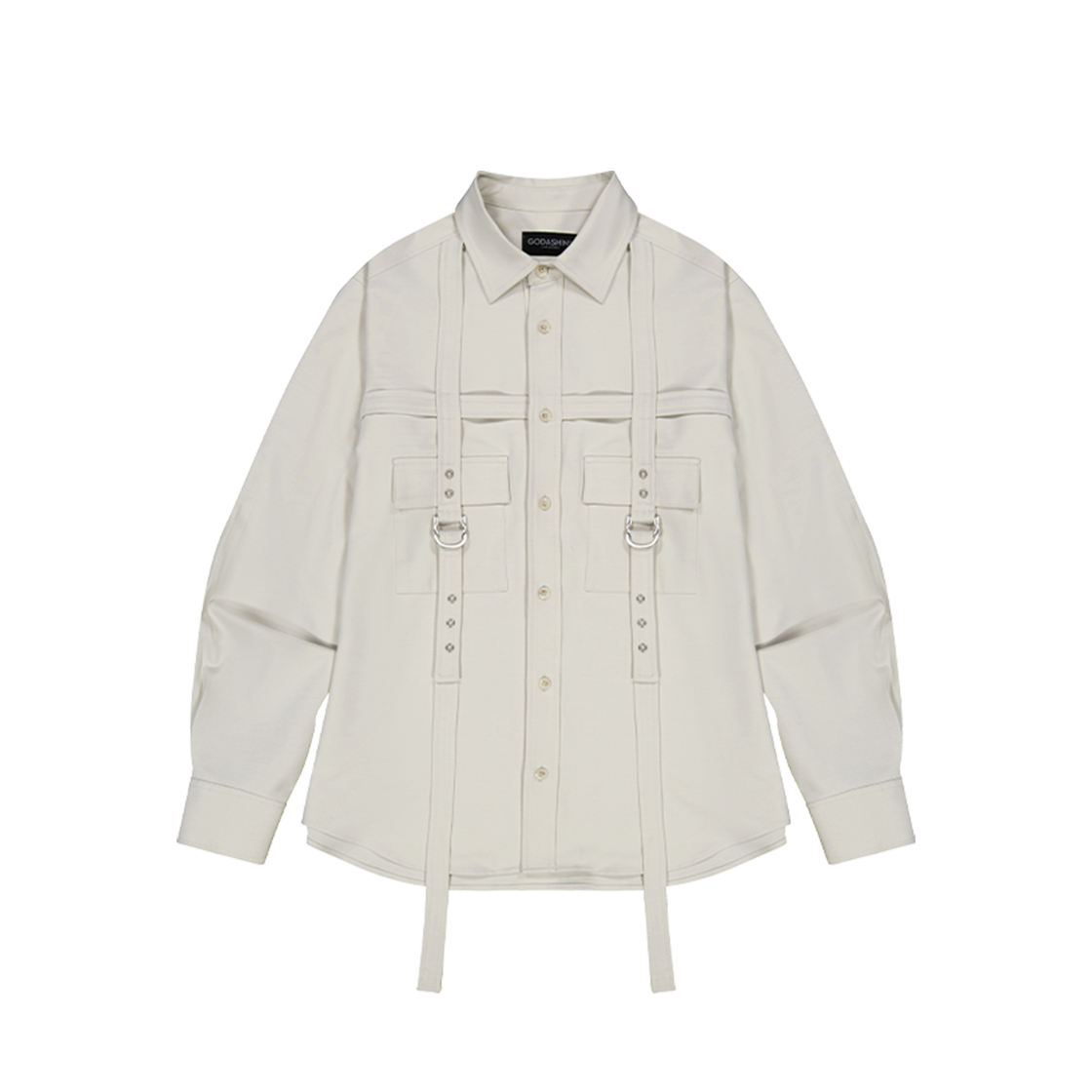 고다신 스퀘어 링 벨트 셔츠 오트밀(GODASHIN Square Ring Belt Shirt Oatmeal)