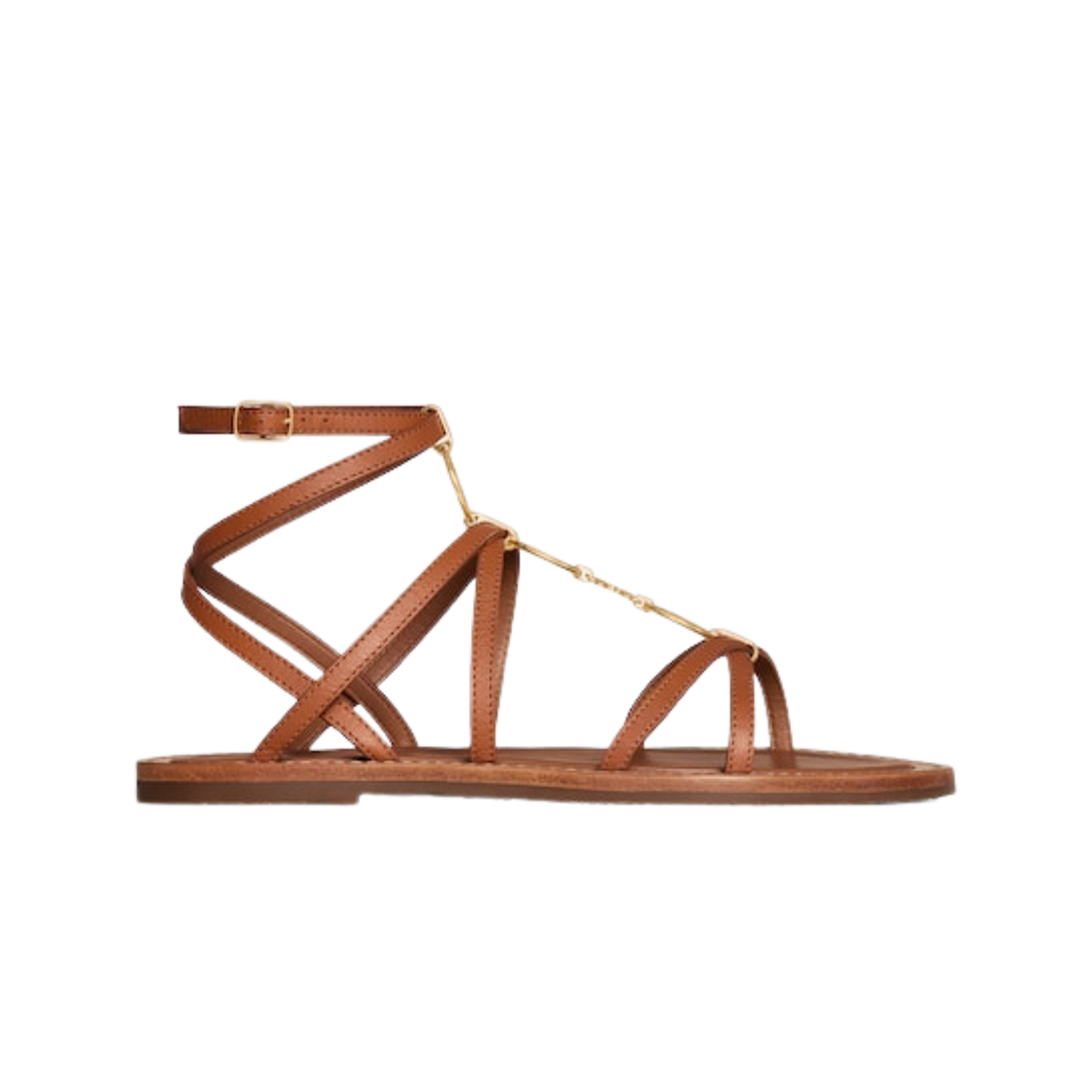 364163767C-04LU (W) Celine Lympia Strappy Jewel Sandal in Calfskin Tan