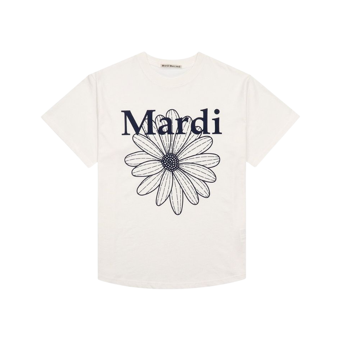 (W) 마르디 메크르디 플라워마르디 티셔츠 아이보리 네이비((W) Mardi Mercredi Flowermardi T-Shirt Ivory Navy)