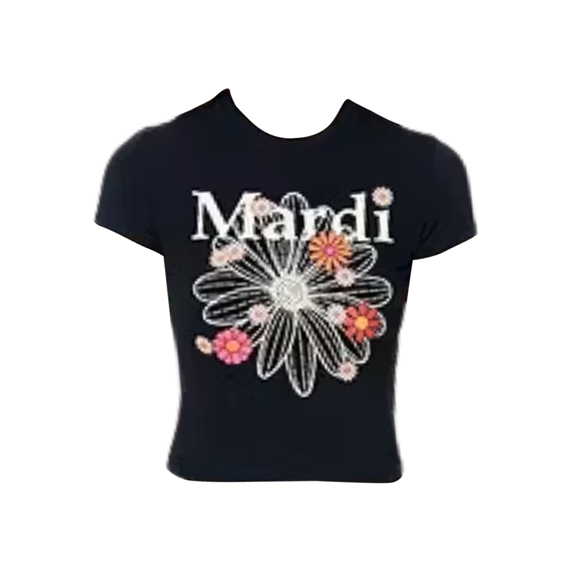 (W) 마르디 메크르디 플라워마르디 블라썸 크롭 티셔츠 블랙 크림((W) Mardi Mercredi Flowermardi Blossom Cropped T-Shirt Black Cream)