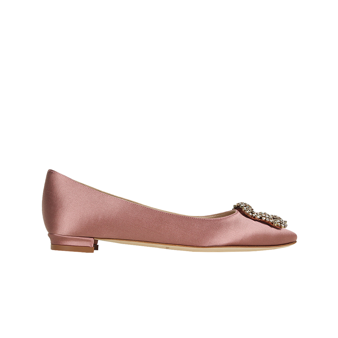 9XX-0349-0069 (W) Manolo Blahnik Hangisi Satin Jewel Buckle Flat Dark Pink
