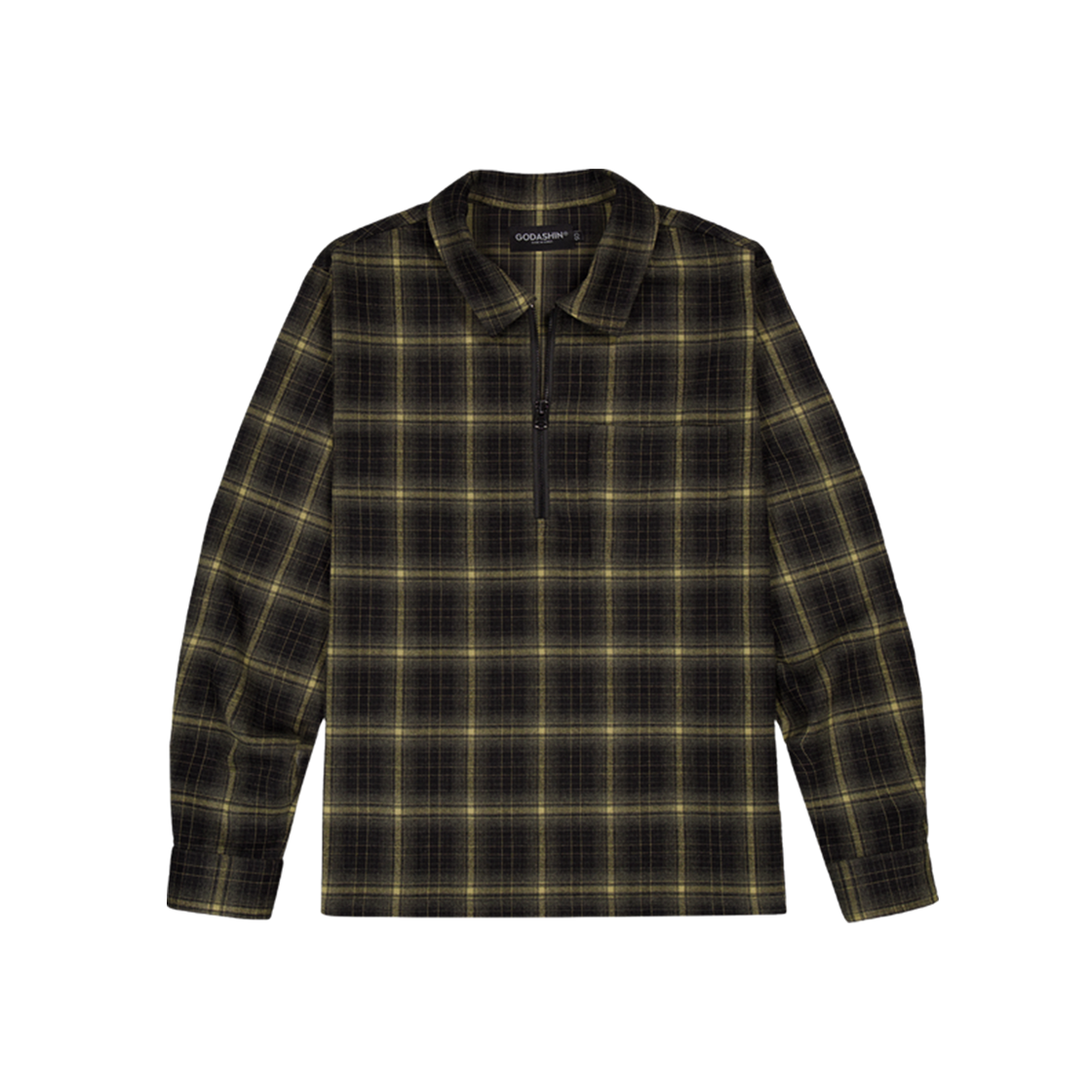 고다신 반집업 체크 셔츠 샌드 블랙(GODASHIN Half Zip-Up Check Shirt Sand Black)